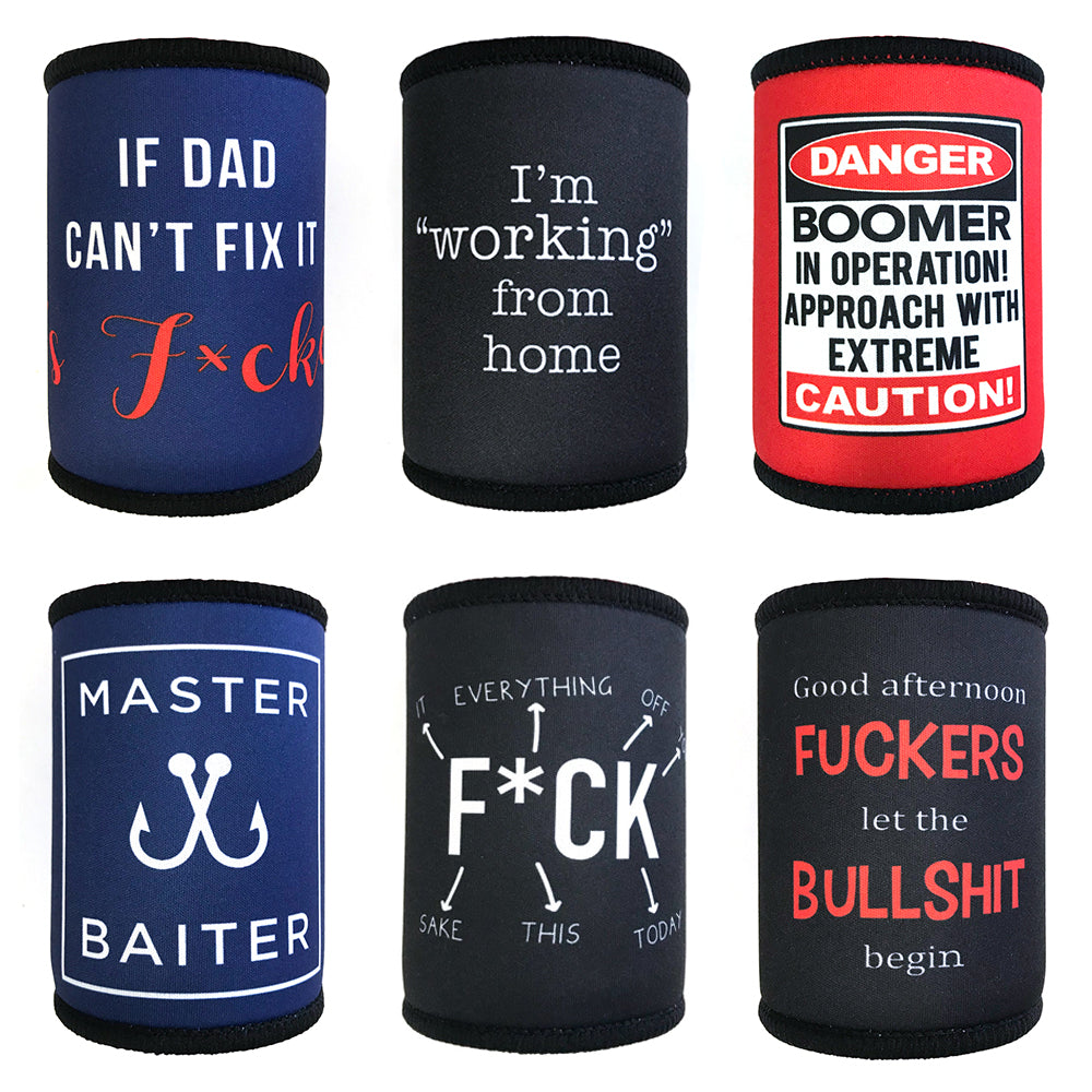 Funny Insulated Beer Can Holders - 6 Pack Cool Koozies for Parties, BBQs & Tailgating - Keep Drinks Cold & Stylish