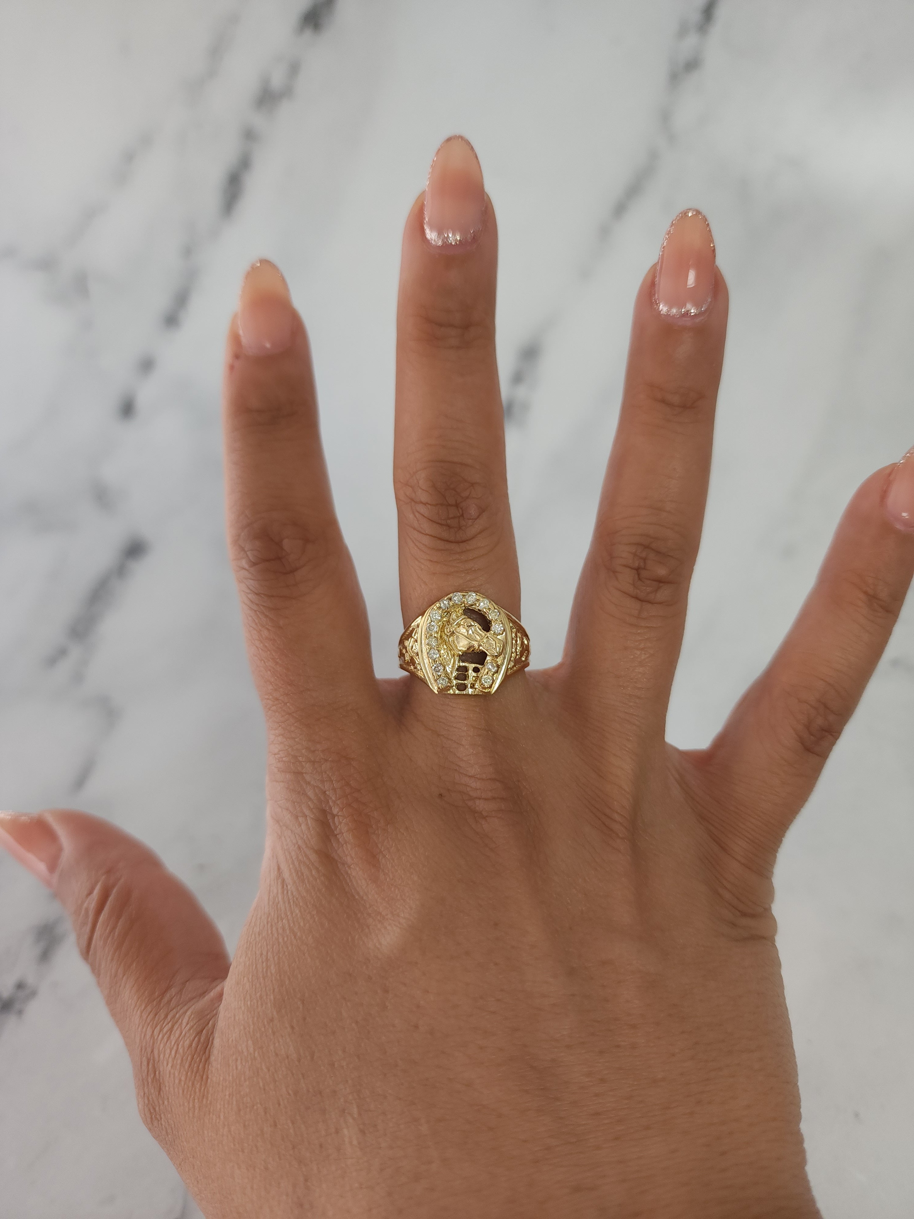 14K Yellow Gold Diamond Horseshoe Pendant with Horsehead Charm - .33cttw Elegant Jewelry for Equestrian Lovers & Western Fashion Accessories