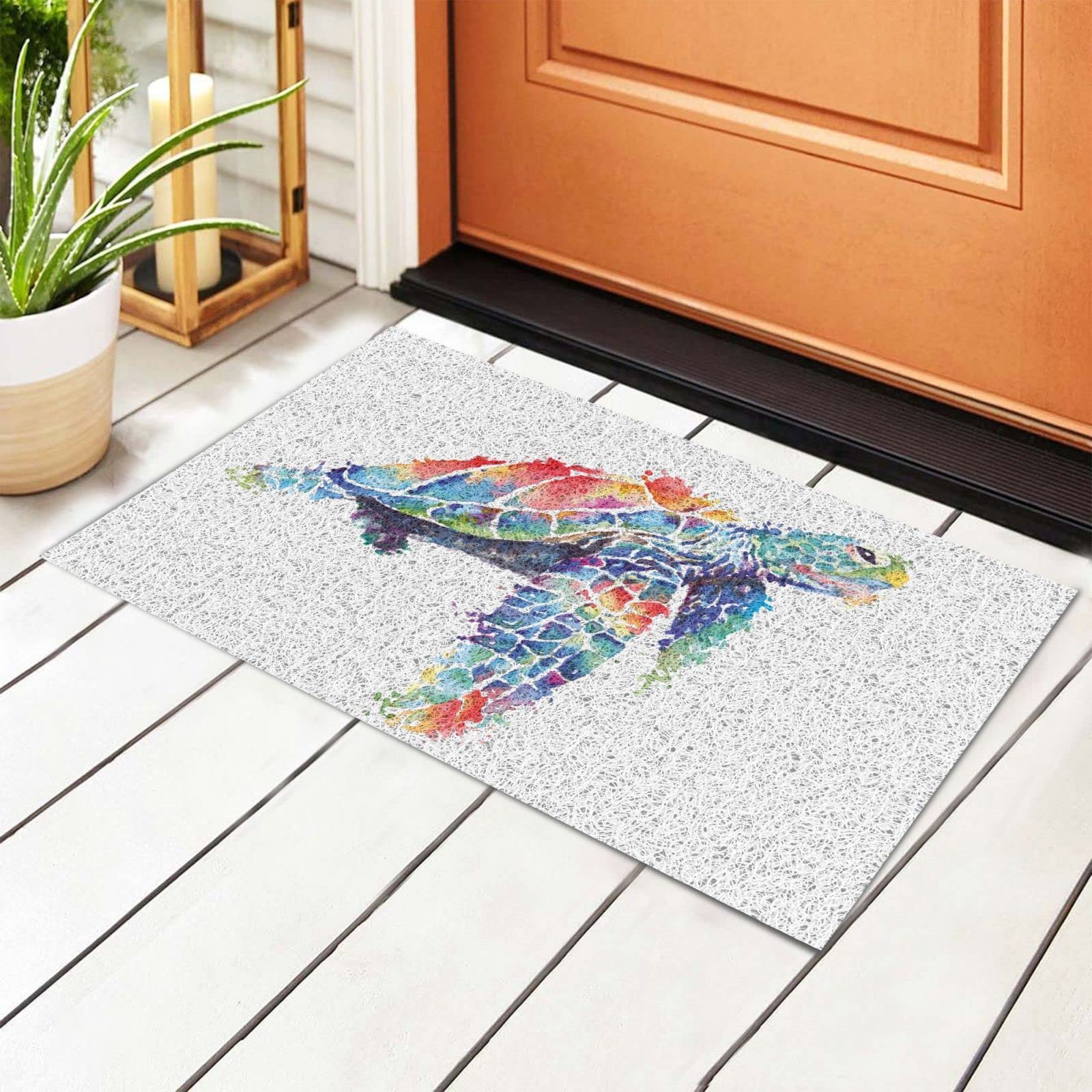 Colorful Turtle Watercolor Non-Slip Door Mat - Absorbent Indoor/Outdoor Rug for Home Decor
