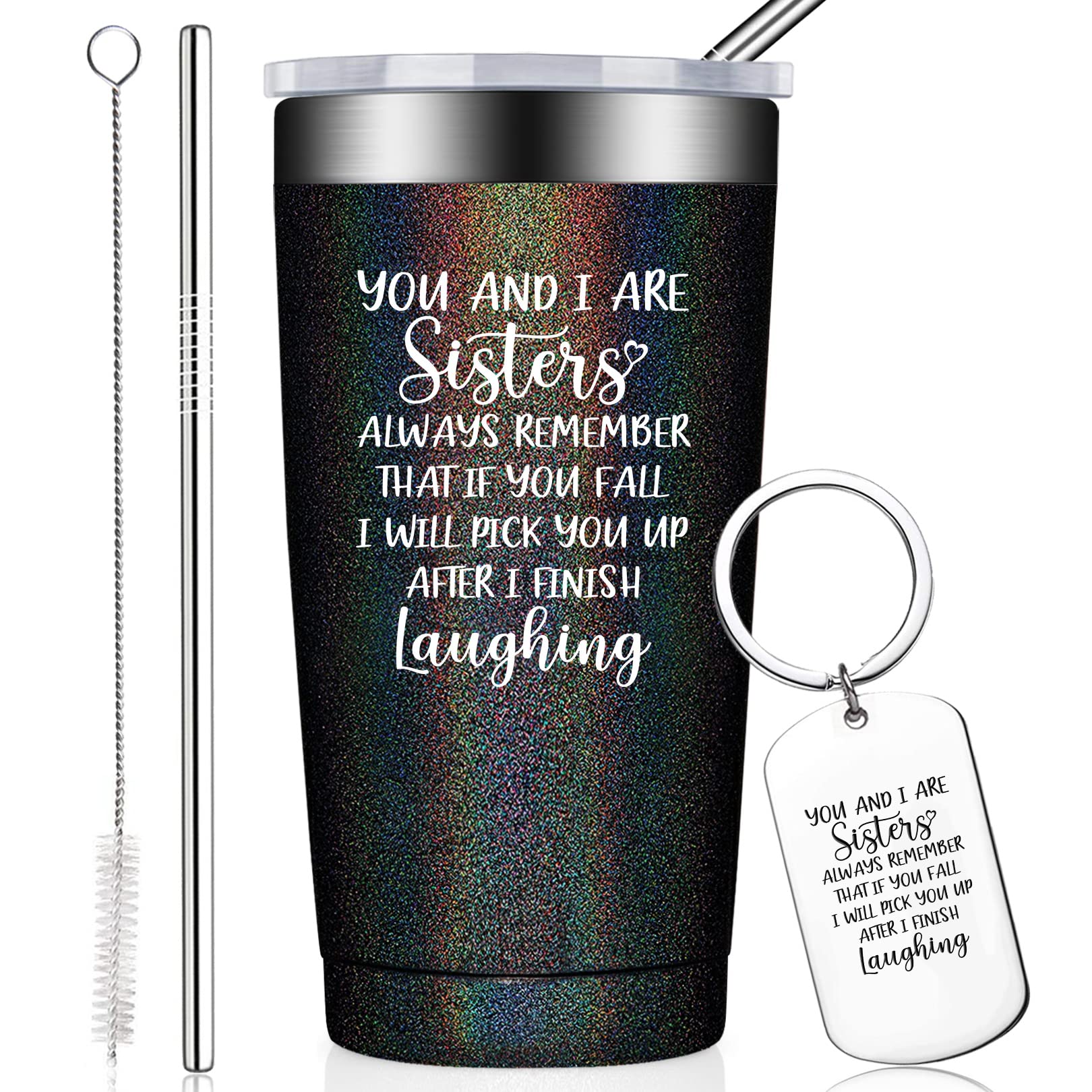 BIRGILT 20oz Insulated Tumbler with Keychain - Funny Sister Gift for Birthday, Mother's Day, Christmas - Perfect for Big Sister, Little Sister, Sister-in-Law - Great for Coffee, Tea & Cold Drinks at Home, Office or Travel