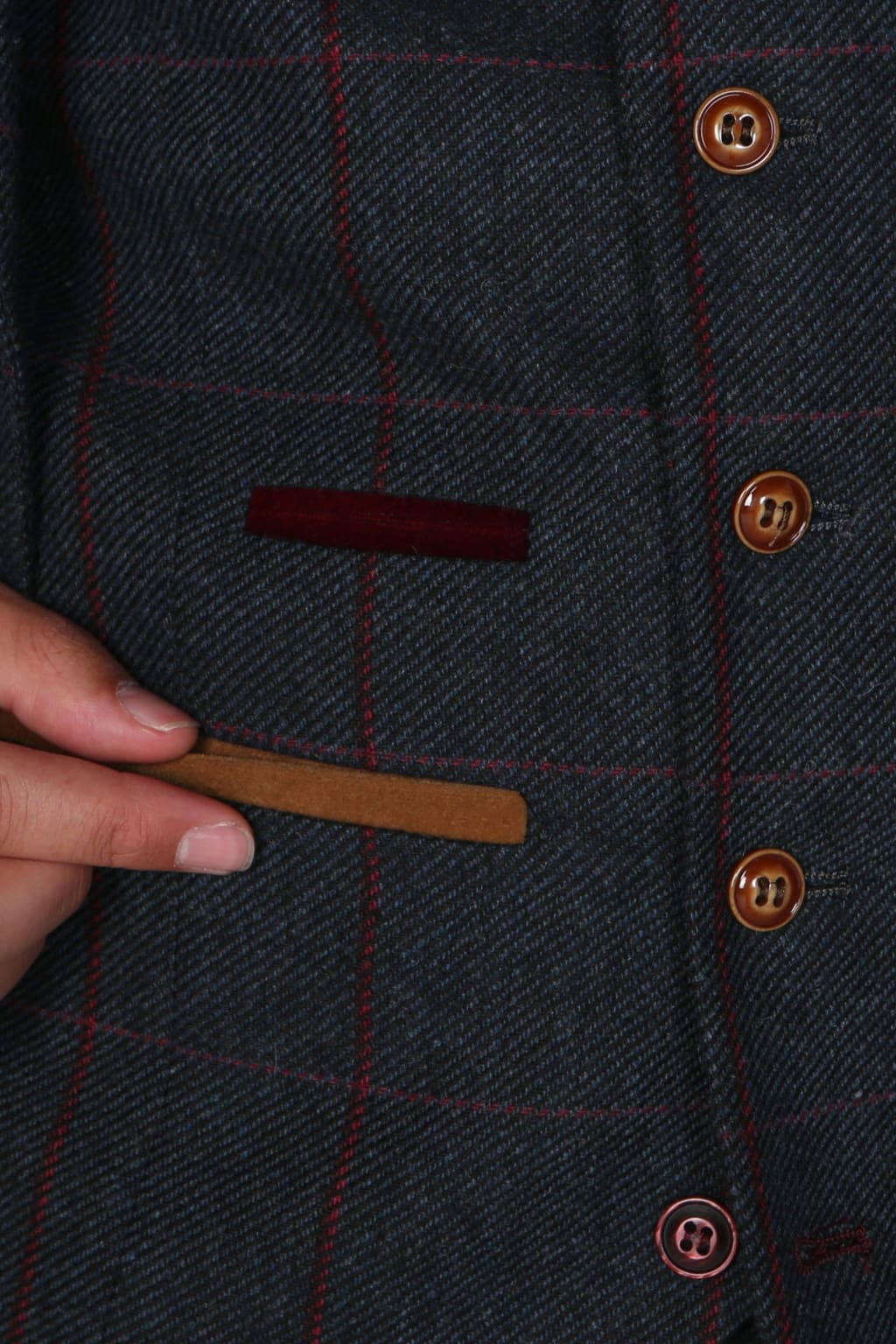 Madrid Navy Tweed Check Three Piece Suit for Men | Classic Business Formal Attire | Perfect for Weddings, Office Meetings & Special Occasions