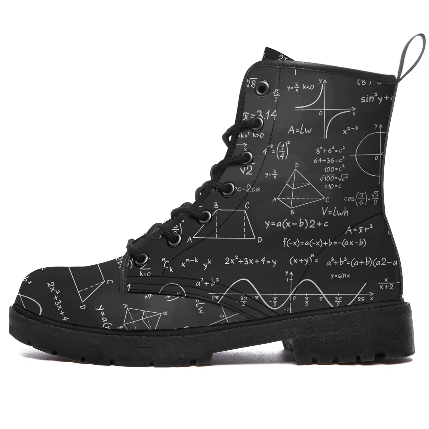 Math Boots Women's & Men's Combat Boots - Anti-Slip Vegan Leather Waterproof Ankle Boots | Lace-Up Short Boots for Outdoor, Work & Casual Wear