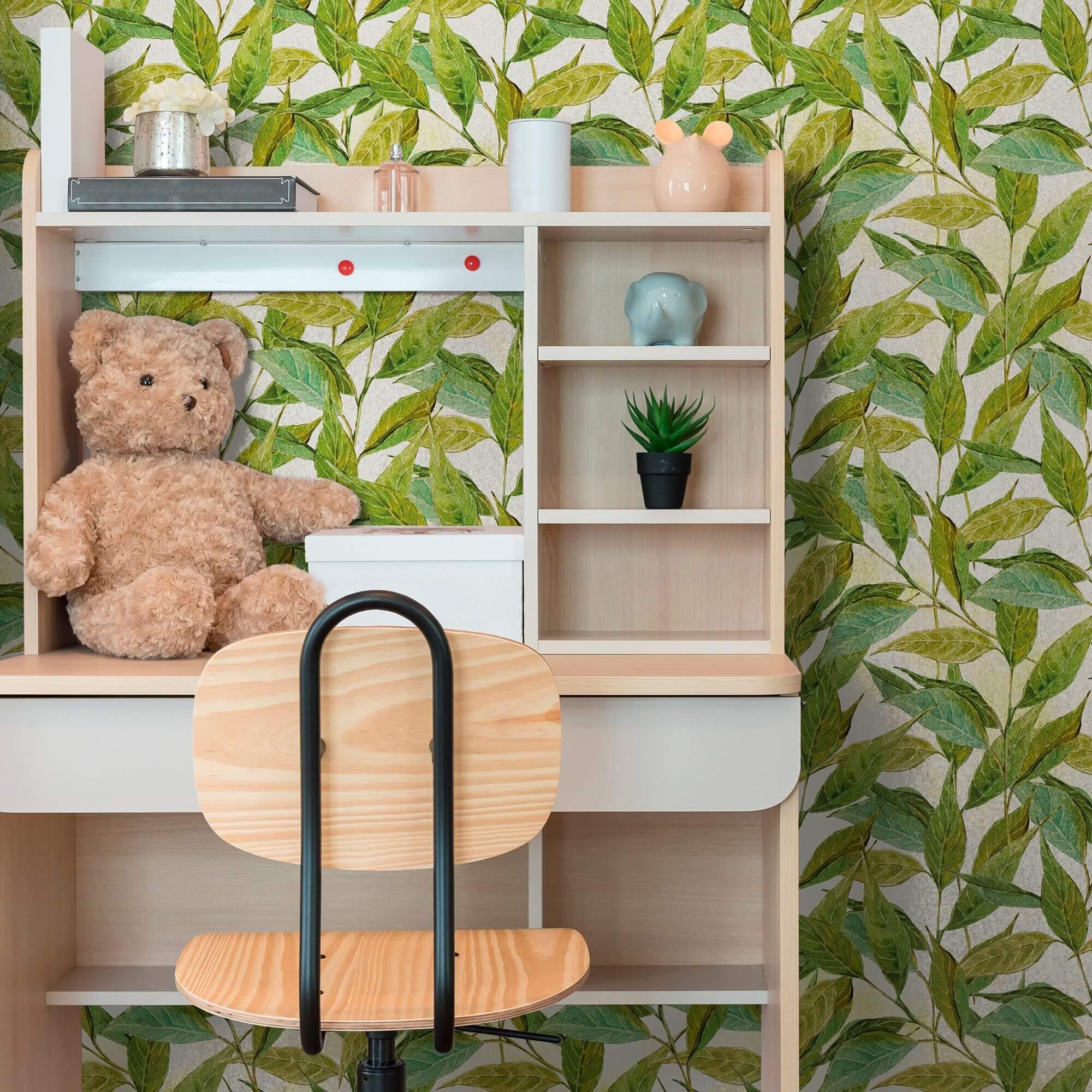 Green and Beige Leaf Floral Peel and Stick Removable Wallpaper - Self-Adhesive Decorative Wall Covering for Bedroom, Living Room, Nursery & Home Decor