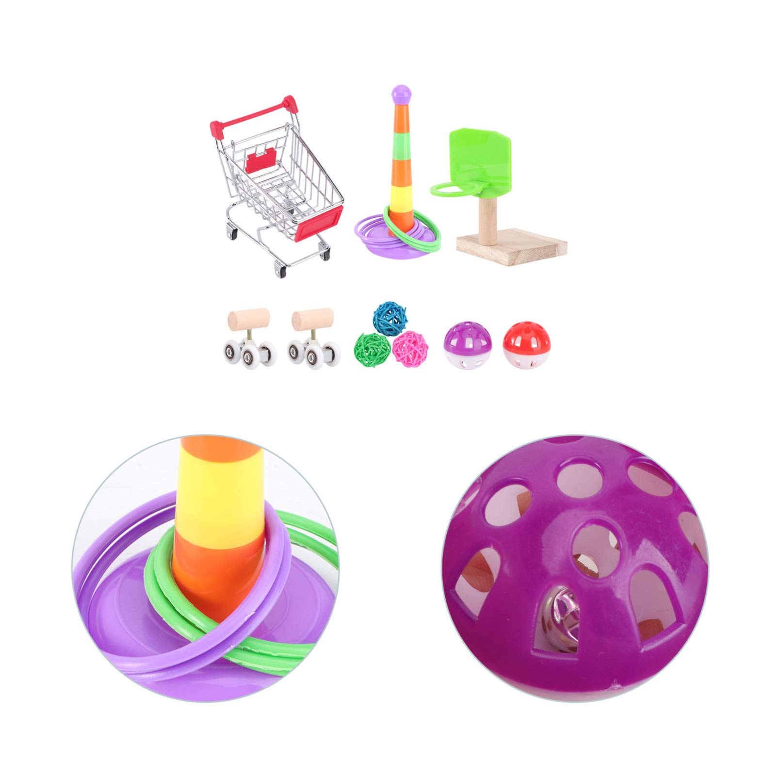 Balacoo Mini Basketball Hoop Toy for Parrots - Interactive Bird Training Toy for African Grey, Cockatoo & Conures - Fun Roller & Shopping Cart Play for Bird Intelligence & Exercise - Perfect for Cage Enrichment & Playtime Activities