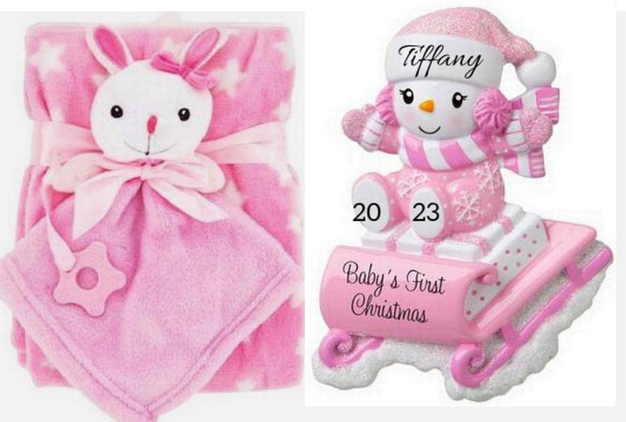 Personalized Baby Girl's 1st Christmas Ornament 2023 - Custom Keepsake Gift Set for Newborn's First Christmas - Perfect for Tree Decor, Baby Shower Gift & Holiday Memory (Pink)