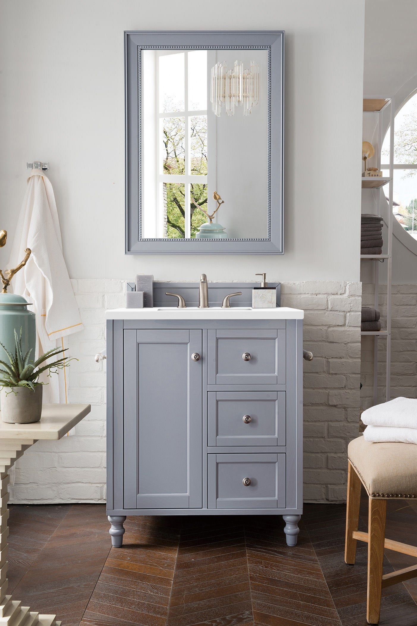 Copper Cove Encore 30 Inch Single Bathroom Vanity with 3CM Classic White Quartz Countertop - Silver Gray Finish | Perfect for Modern Master Bathrooms & Powder Rooms