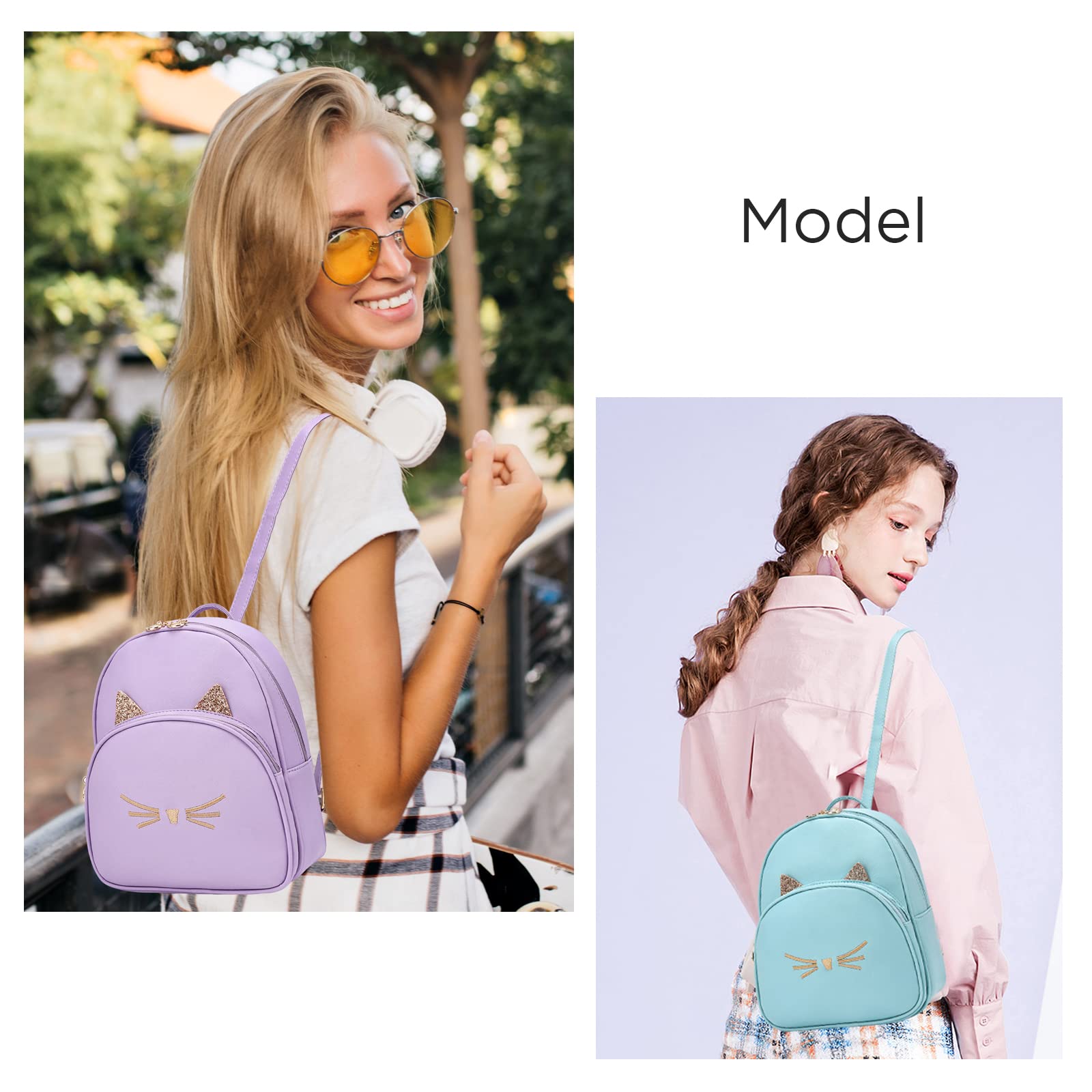 Women's Mini PU Leather Backpack with Cat Print - Stylish Shoulder Bag for Daily Use