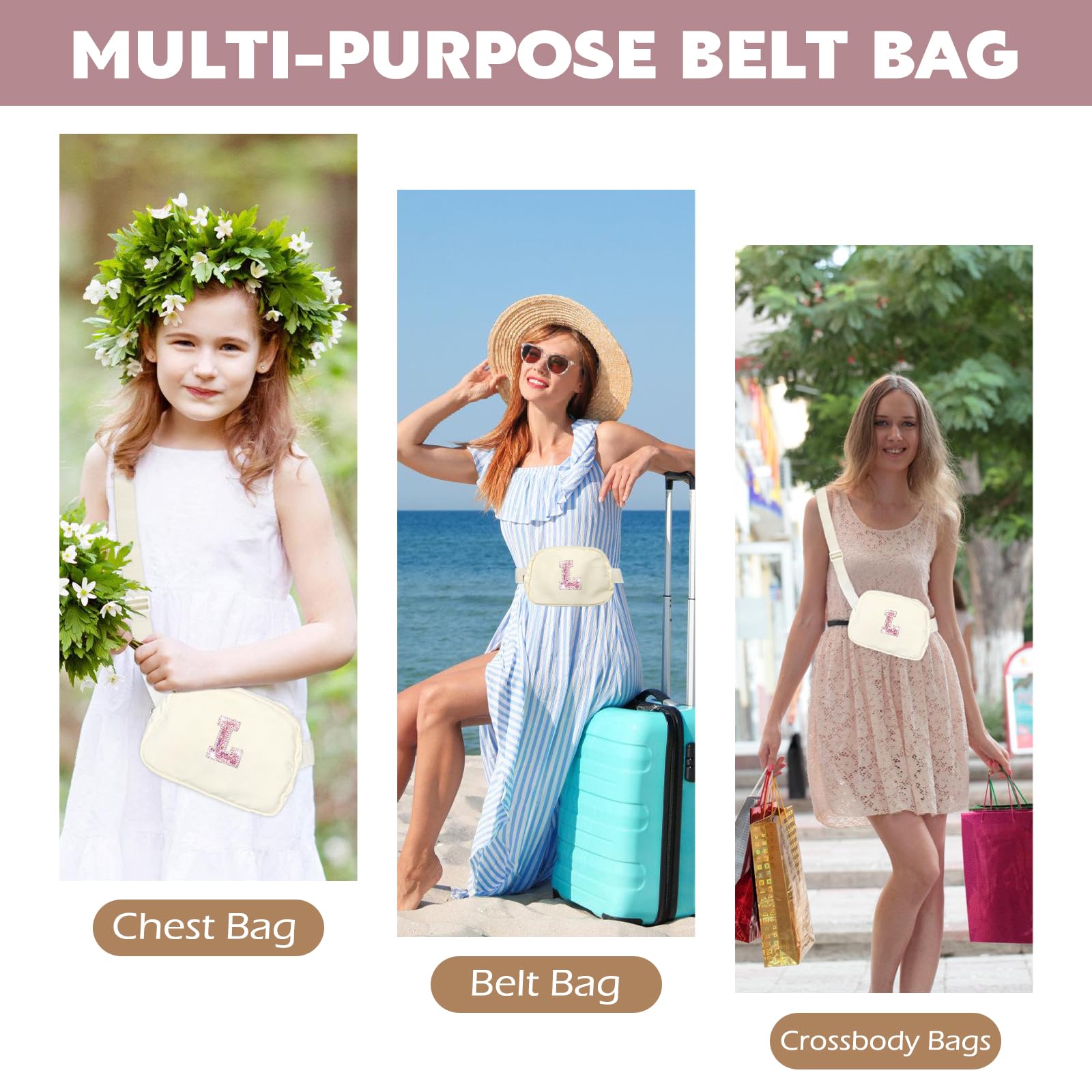 Personalized Initial Belt Bag for Women & Girls - Custom Monogram Fanny Pack with Adjustable Strap, Fashion Crossbody Waist Bag - Perfect for Travel, Gym, Running Errands & Everyday Use