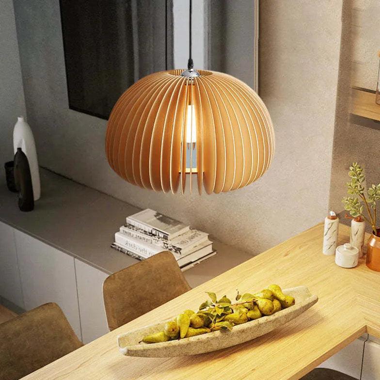 Handmade Scallop Wooden Pendant Light - Rustic Kitchen Island Lighting Fixture for Farmhouse, Dining Room & Bar Decor