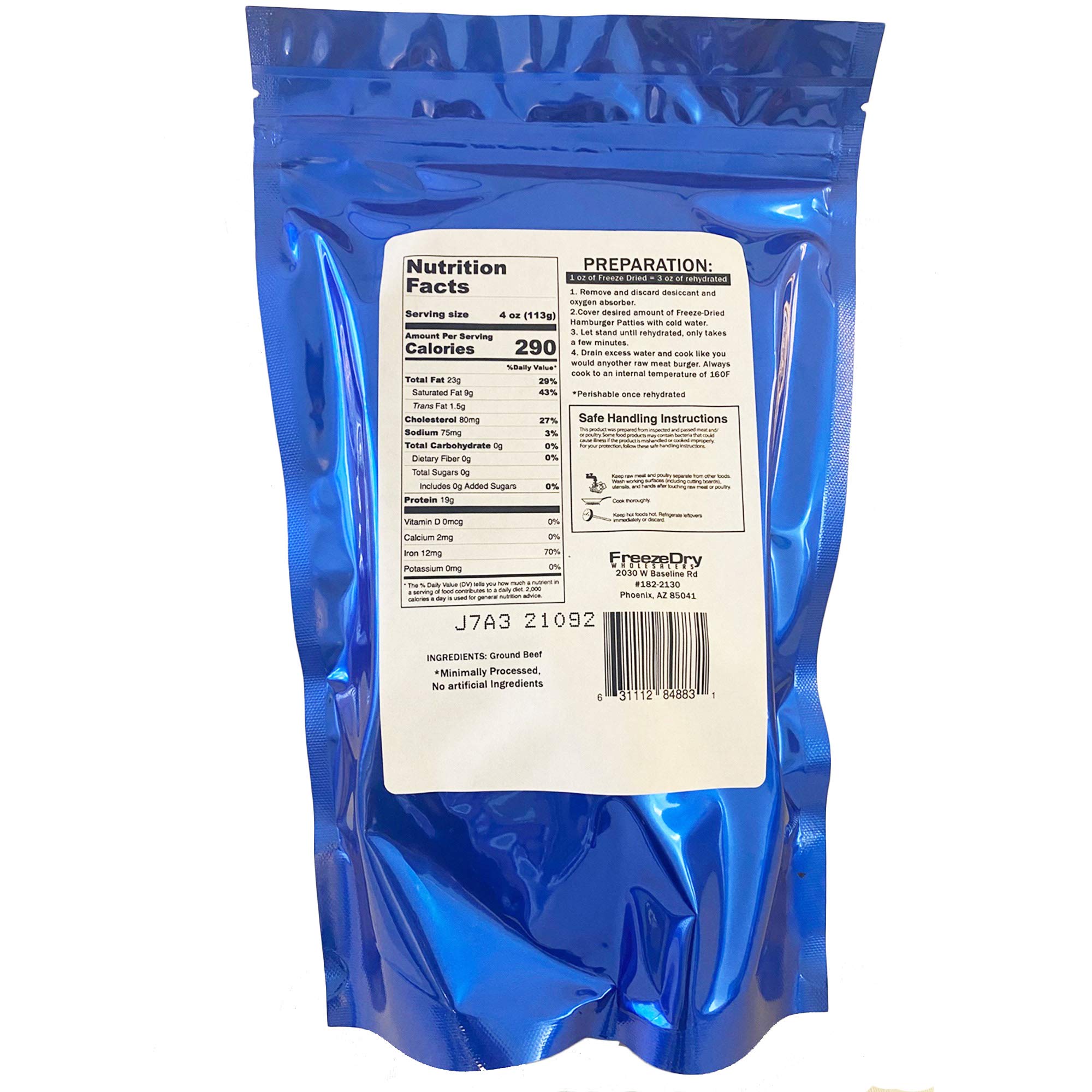 Freeze Dried Beef Hamburger Patties - Uncooked, Long Shelf Life | Emergency Food Supply for Camping, Backpacking & Survival | Wholesale Freeze Dried Meat for Outdoor Adventures, Hiking & Disaster Preparedness
