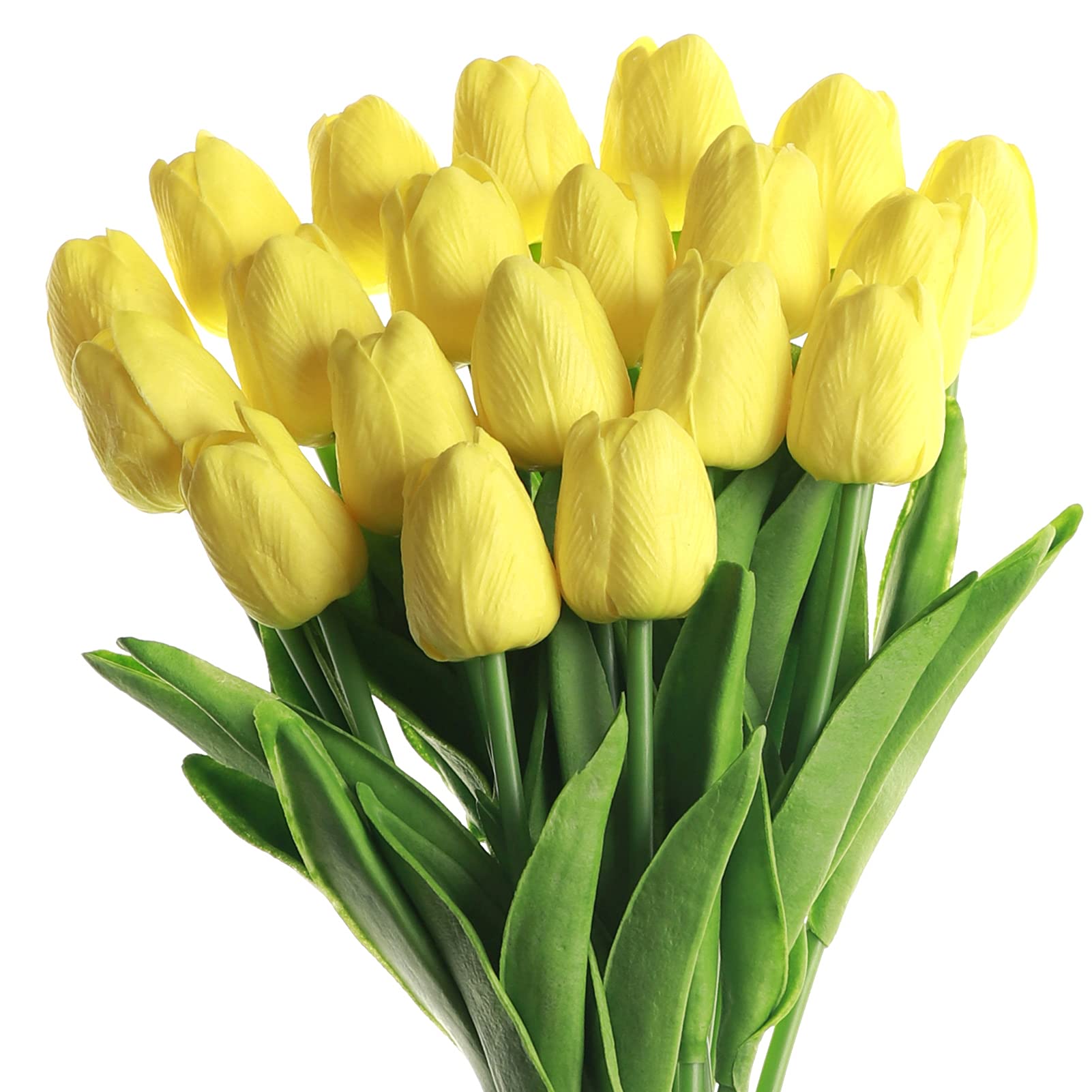 20 Pcs Real Touch Yellow Artificial Tulips - PU Faux Flowers Bouquet for Home, Office, Wedding & Party Decor | Perfect for Centerpieces, Tablescapes & DIY Floral Arrangements