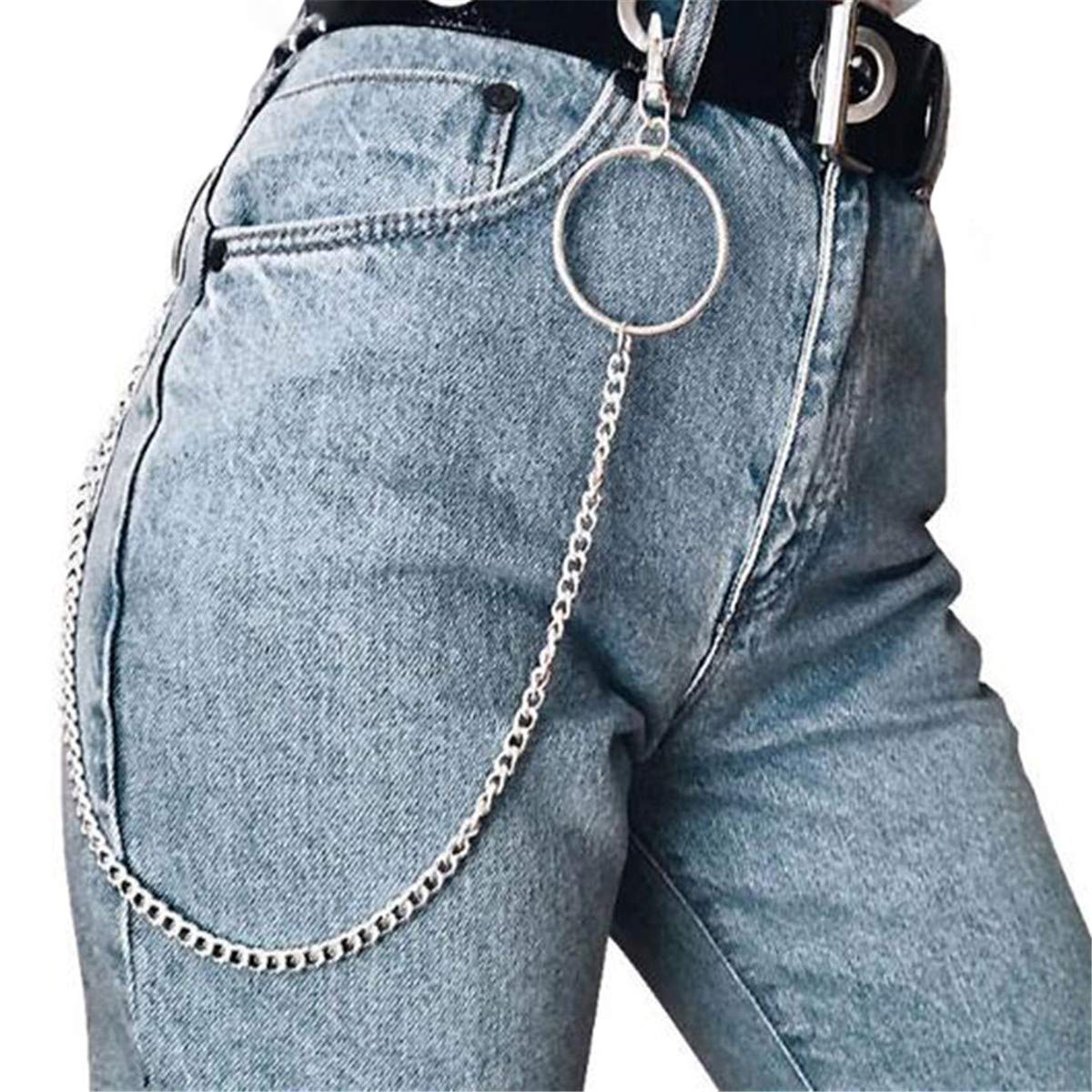 Andongnywell Punk Style Metal Ring Waist Chain - Hip Hop Jewelry for Men & Women - Wallet Belt Chain for Pants - Perfect for Concerts, Parties & Streetwear Fashion