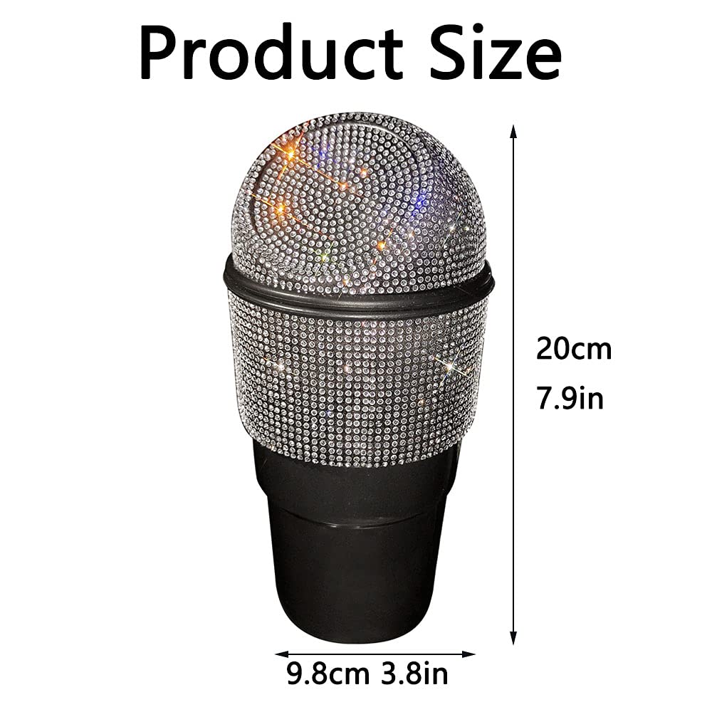 Bling Rhinestone Car Garbage Can with Lid - Mini Trash Bin for Car, Home, Office, Kitchen, Bedroom - Red - Perfect for Road Trips, Daily Commute, and Organized Spaces