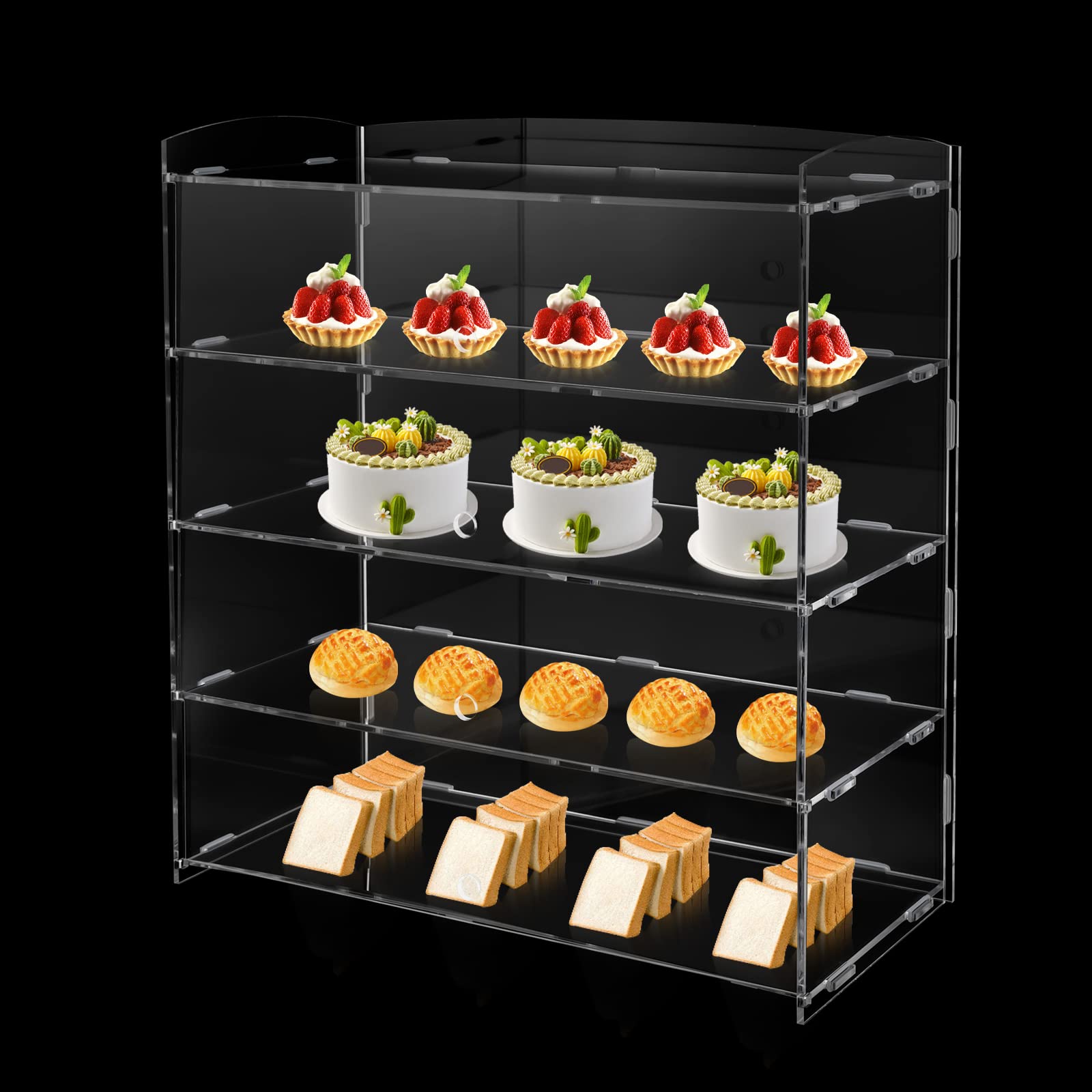 4-Tier Acrylic Display Case for Bakery Pastry, Donuts, Cookies - Retail Counter Display Shelf with Clear View - Perfect for Mini Toys, Collections, Stones & Retail Organization - Great for Bakeries, Cafes, Gift Shops & Home Decor