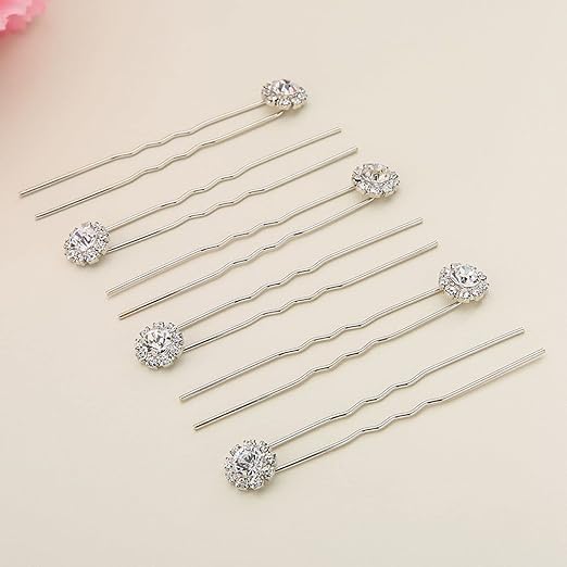SHIDARA 12-Piece White Rhinestone Wedding Hair Pins Set - U-Shaped Bridal Hair Clips for Women, Perfect for Weddings, Proms & Special Occasions