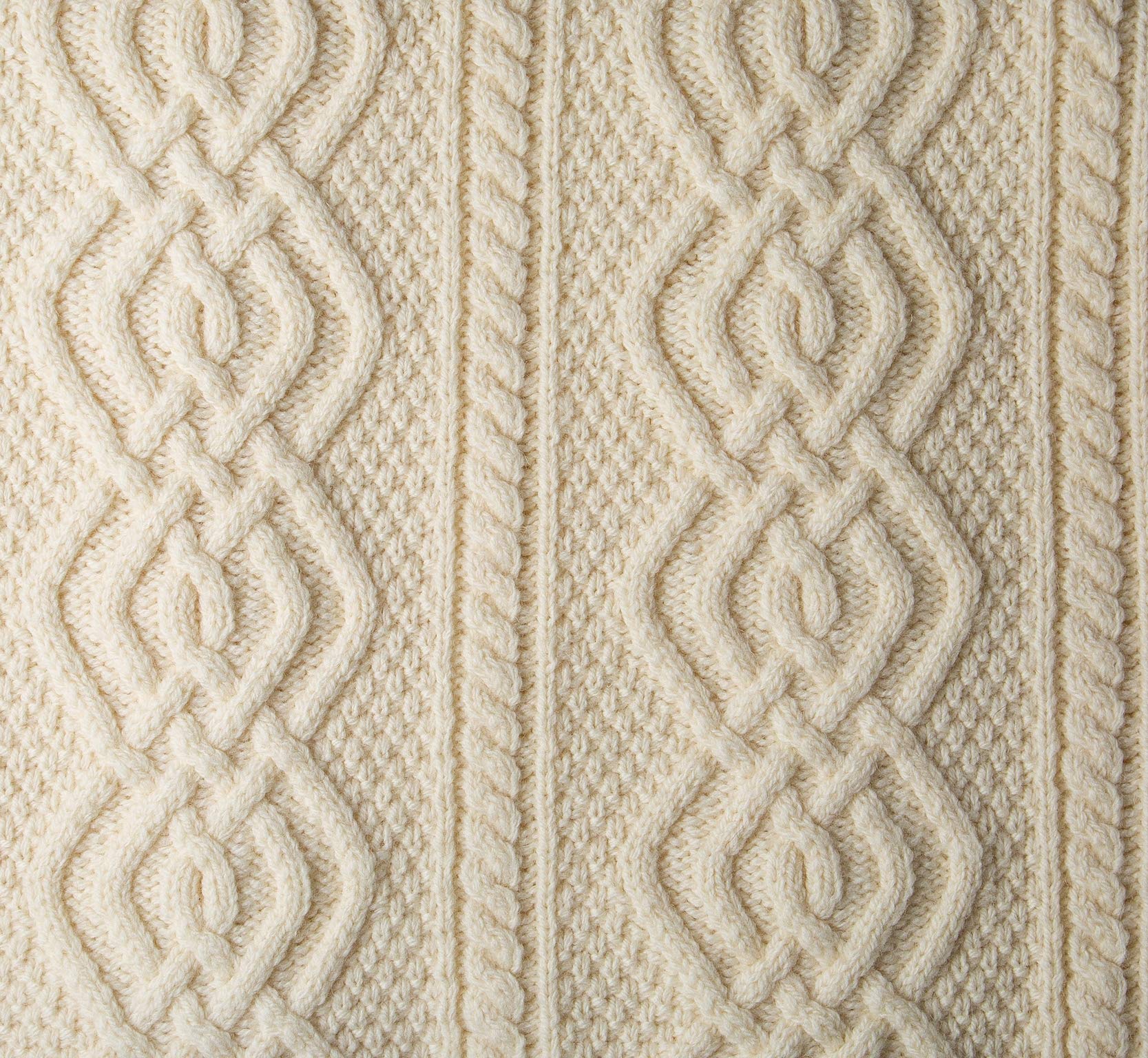 SAOL Luxurious Dara 100% Merino Wool Cable Knit Aran Throw Blanket - Soft Warm Couch Cover & Bed Blanket - Natural Color - 69 x 44 Inches - Perfect for Living Room, Bedroom & Winter Snuggling