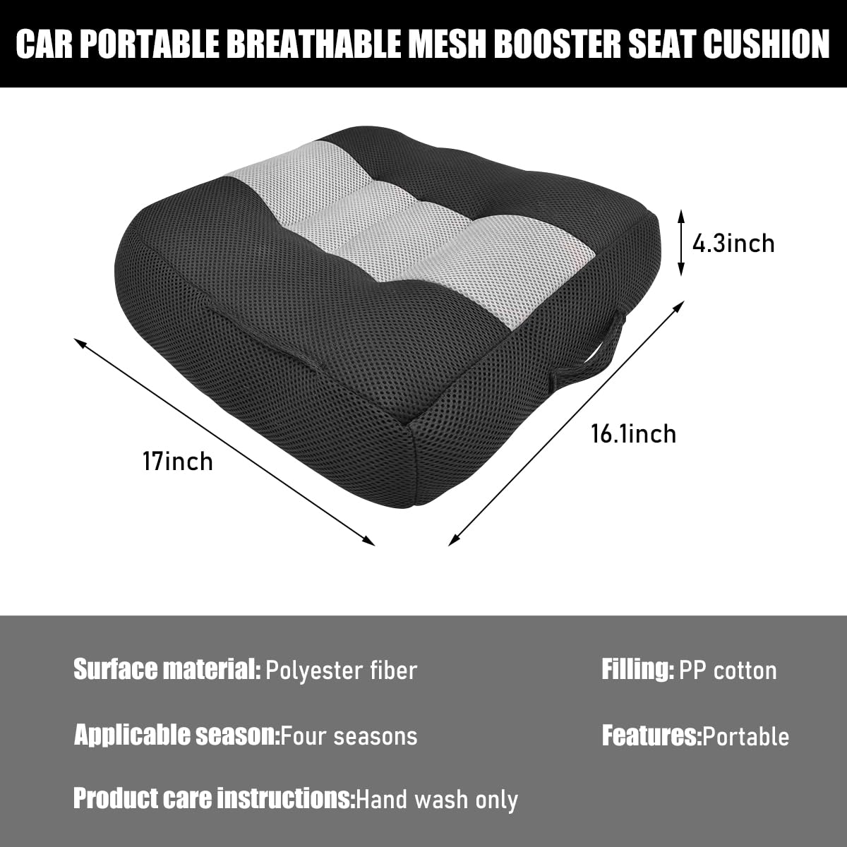 Car Booster Seat Cushion for Adults - Breathable Mesh Front Seat Pad with Height Adjustment | Universal Fit for Most Vehicles, Office Chairs & Home Use | Comfortable Driving & Posture Support (Black & Gray)