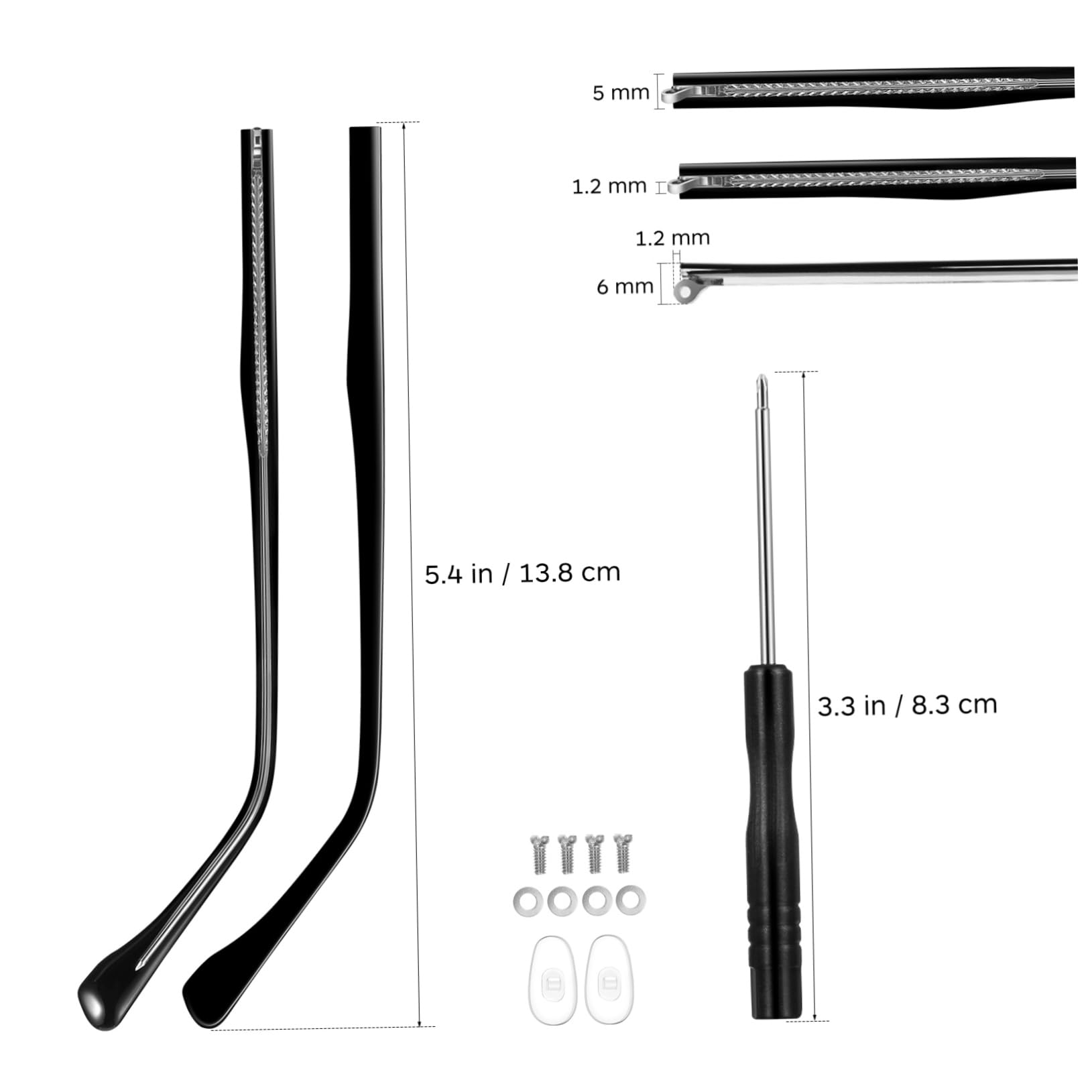 Healeved 1 Pair Glasses Temple Repair Kit - Metal Frame Replacement Tips for Sunglasses & Eyeglasses Arm Ends - Fix Loose or Broken Temple Tips for Comfortable Wear (Home, Office, Travel)