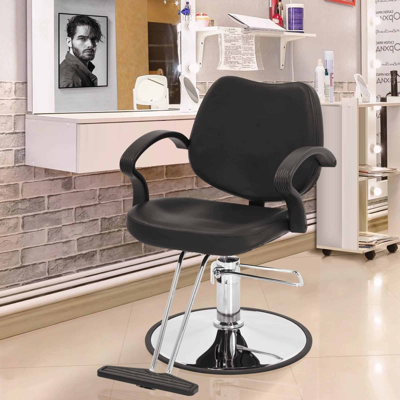 Professional Salon Chair for Hair Stylists & Barbers - Heavy Duty Steel Frame with Extra Thick Cushion - Black Styling Chair for Hairdressing & Shampoo Services - Perfect for Salons, Barber Shops & Home Use