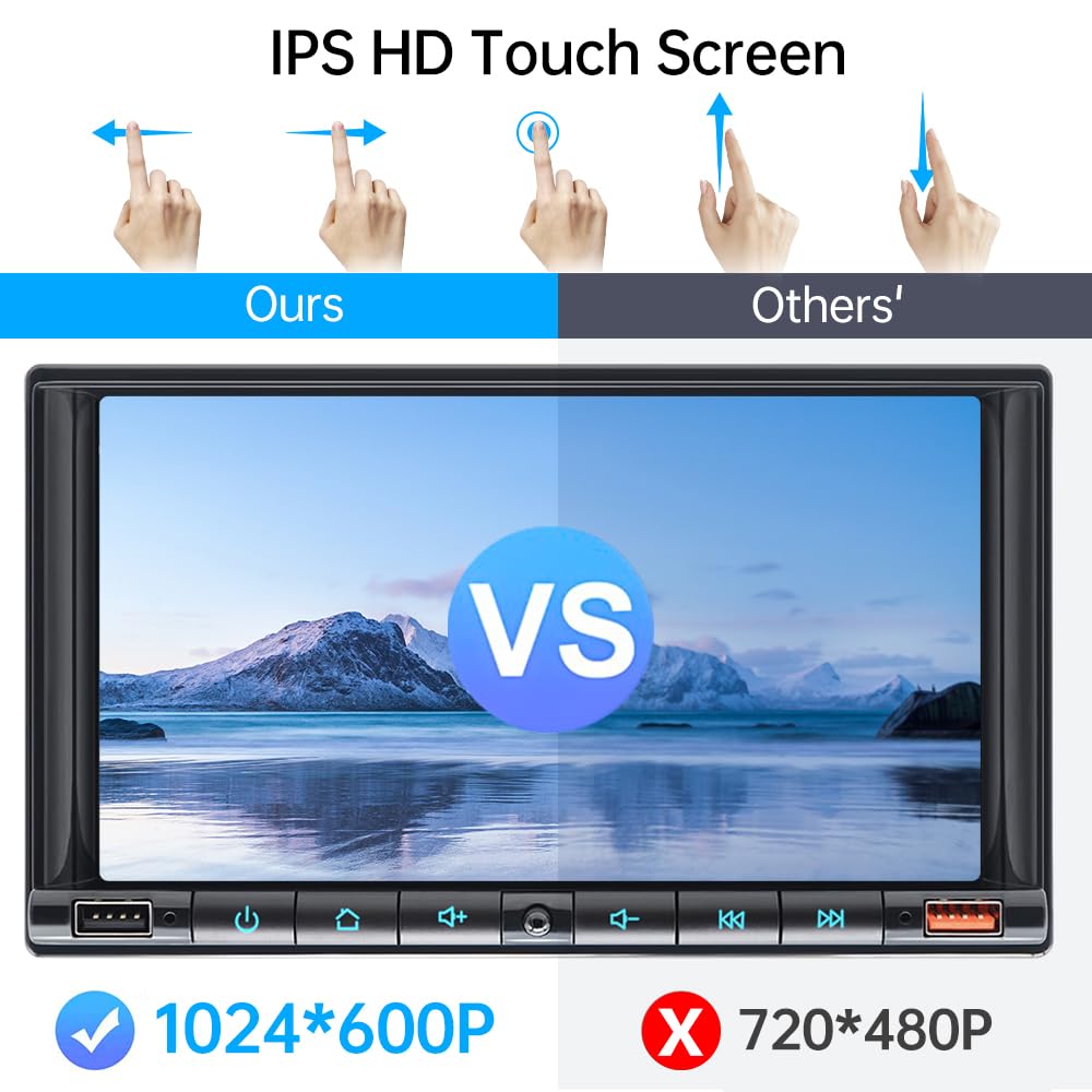 7 Inch Double Din Car Stereo with Wireless CarPlay & Android Auto - HD Touch Screen Bluetooth 5.2, AM/FM, Mirror Link, Backup Camera, Steering Wheel Control, AUX, MIC, DSP - Perfect for Hands-Free Driving & Entertainment in Your Vehicle