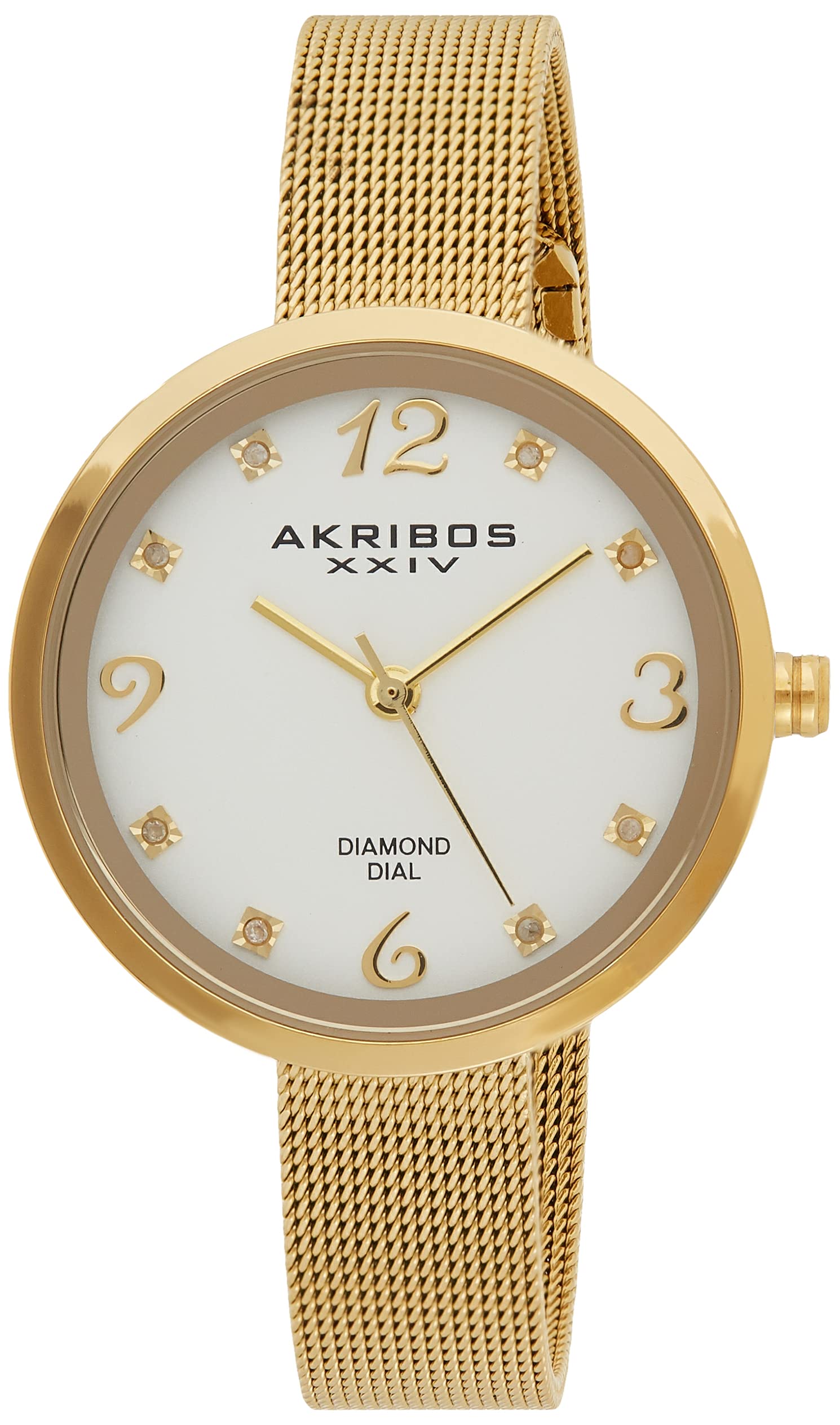 Akribos XXIV Women's Mother of Pearl Watch with 8 Genuine Diamonds - Stainless Steel Mesh Bracelet - Elegant Dress Watch for Women - Perfect for Office, Party & Special Occasions