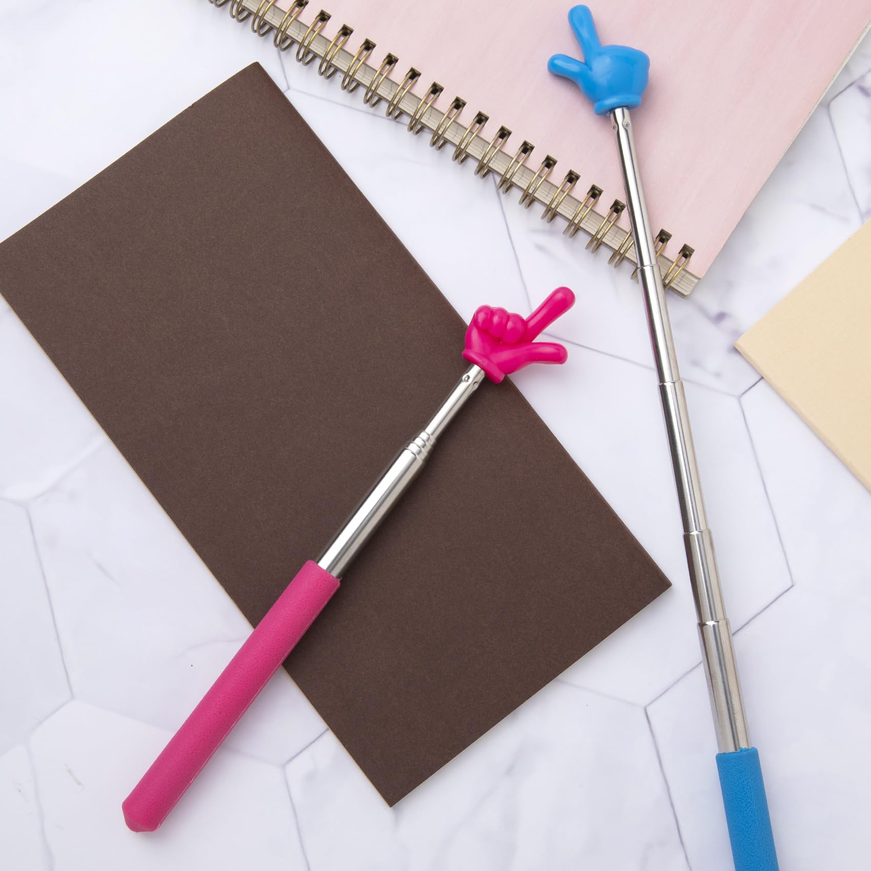 Retractable Teacher Pointer Sticks (2-Pack) - Blue & Pink for Classroom Reading