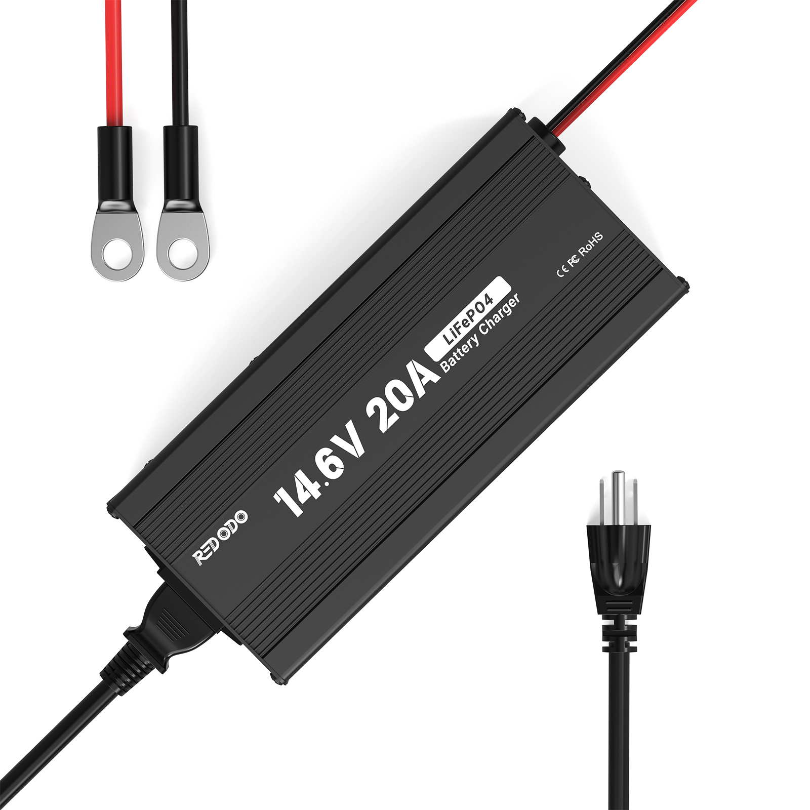 Redodo 14.6V 20A LiFePO4 Battery Charger for Golf Carts, RVs, Solar Systems - Fast Charging & Waterproof Power Supply