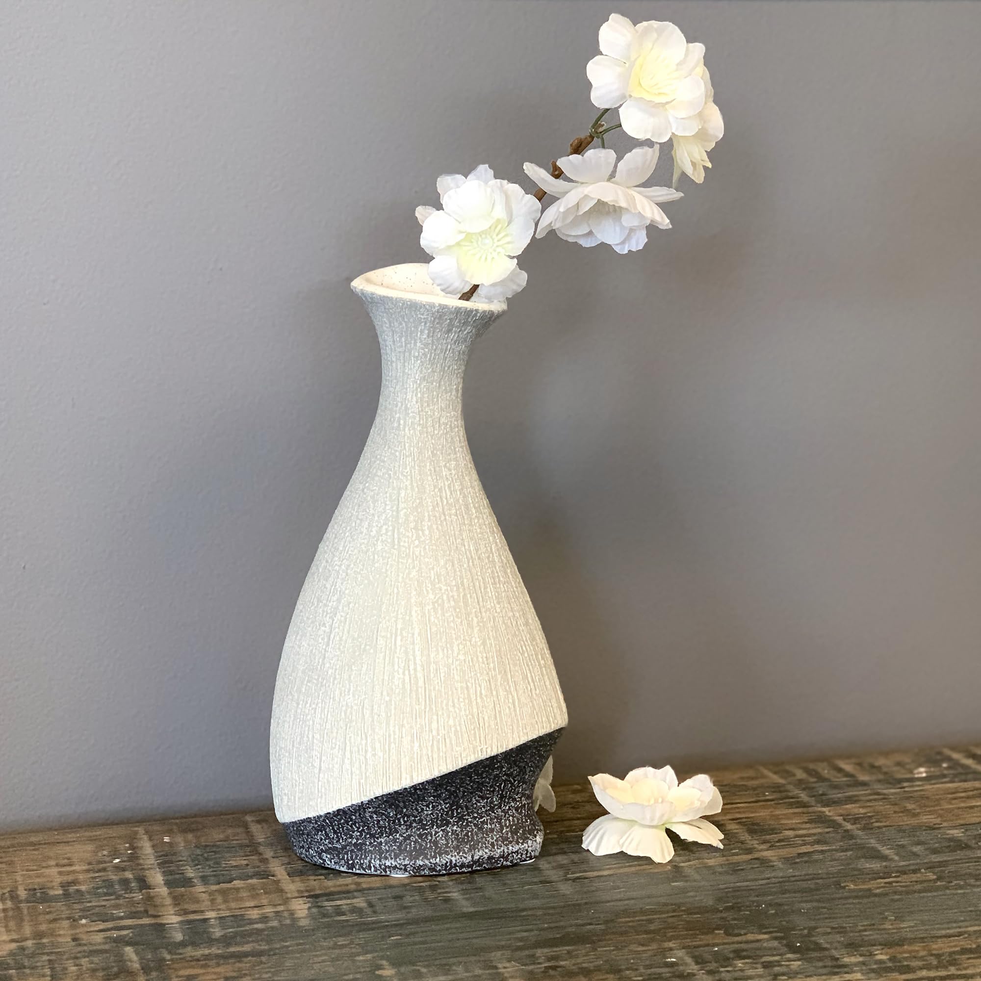Howard Elliot Balance Small Two-Toned Gray and White Ceramic Vase - Modern Rustic Home Decor, Wedding Centerpiece, Bookshelf & Tabletop Decoration, Housewarming Gift (4.75 x 4 x 9 Inches) - Perfect for Farmhouse, Boho & Minimalist Interior Design Styles