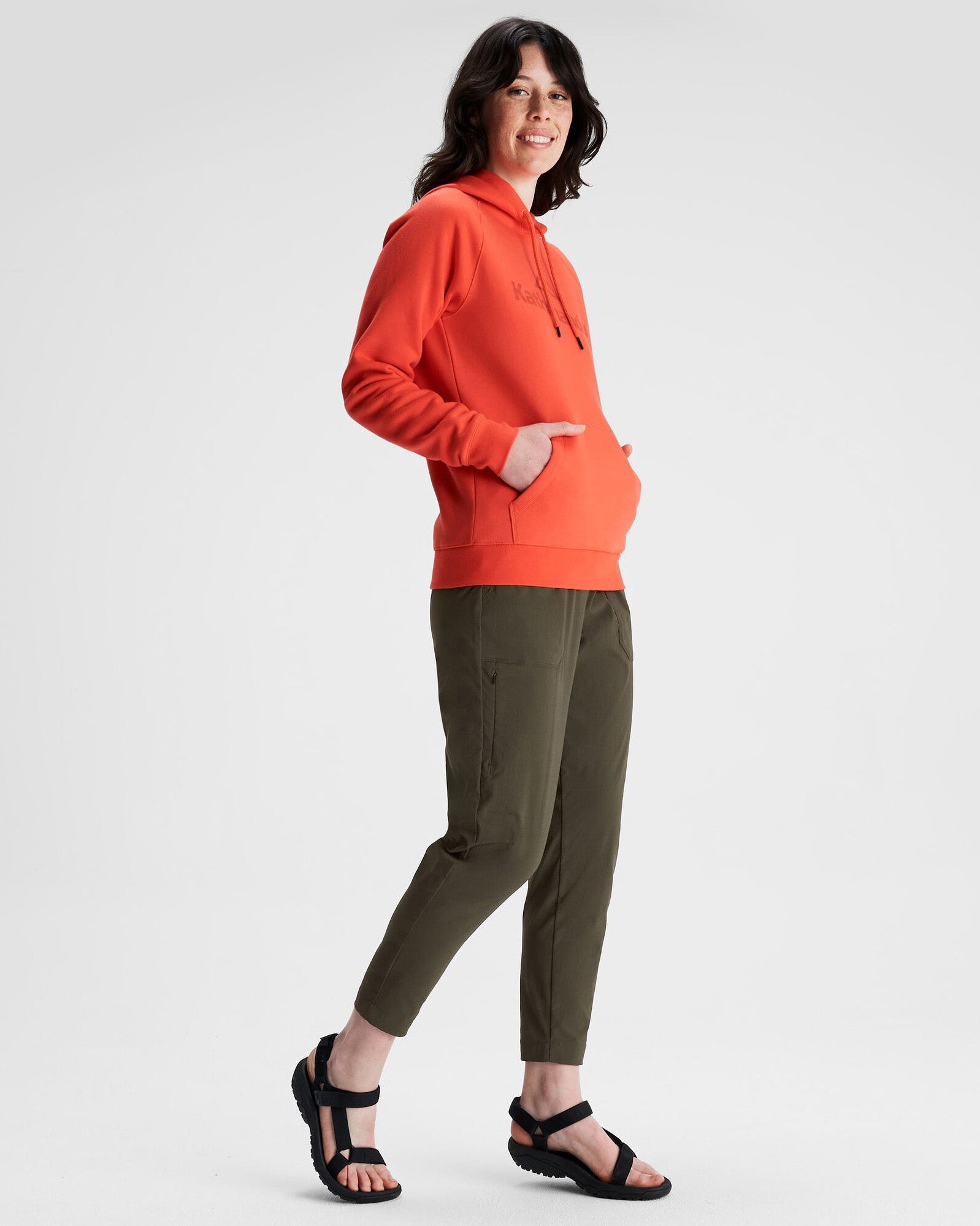 Women's Kathmandu Logo Hoodie - Soft Fleece Pullover with Kangaroo Pocket - Hut Orange - Perfect for Hiking, Camping & Outdoor Adventures