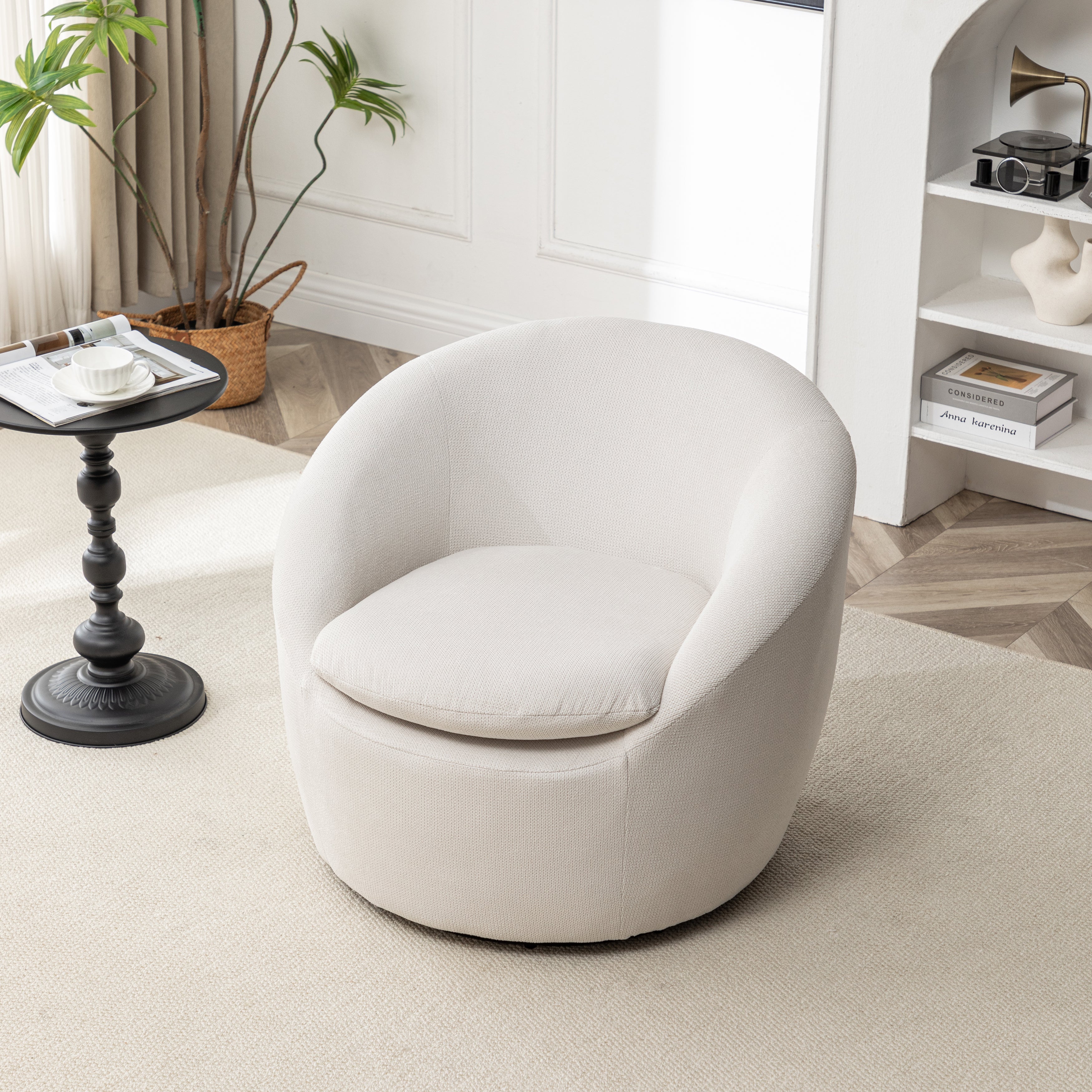 Roundhill Furniture Winnie Modern Barrel Chair - 360° Swivel Accent Chair with Upholstered Seat & Metal Base for Living Room, Bedroom or Office