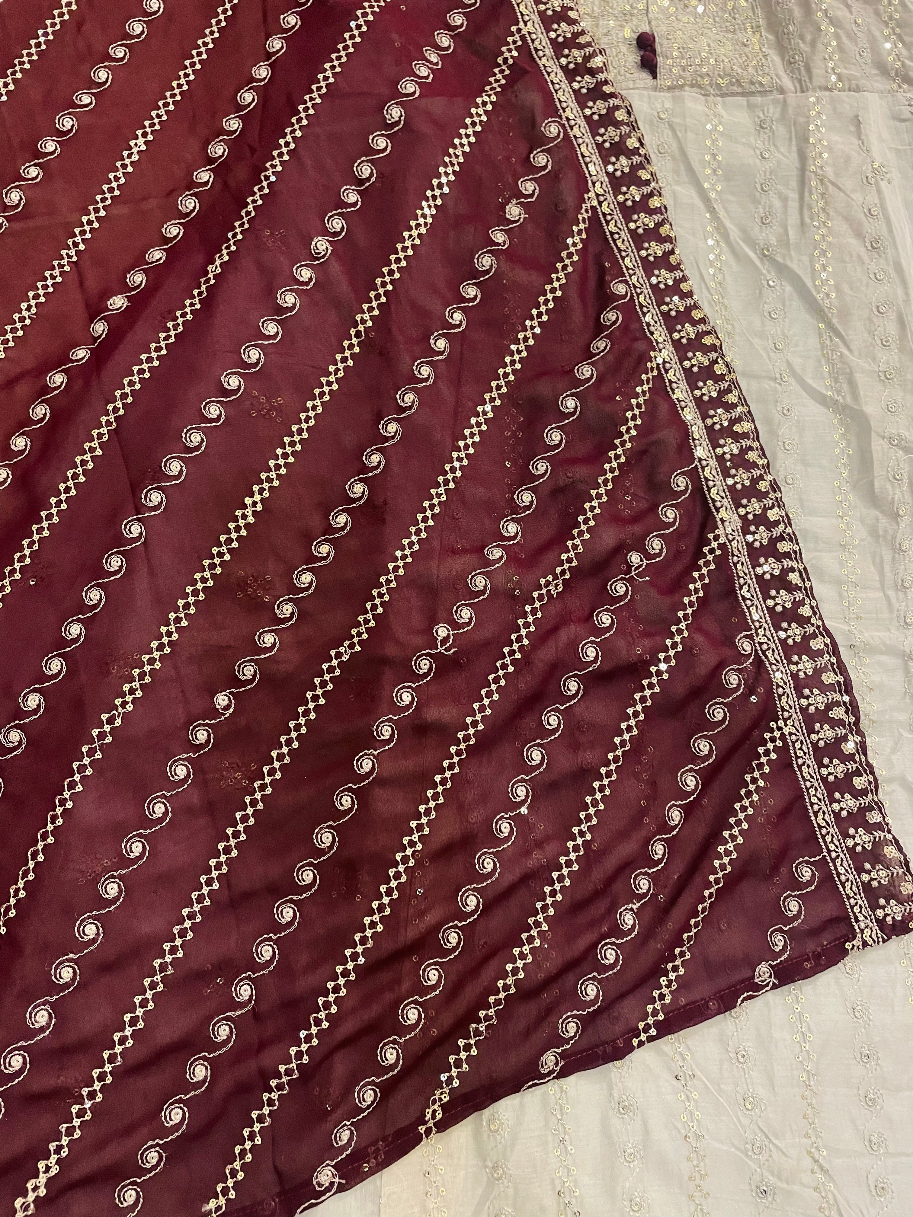Elegant Gray and Dark Brown Long Dress with Dupatta for Women - Perfect for Weddings, Parties & Special Occasions