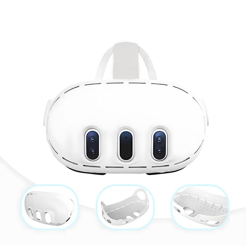 Meta Quest 3 VR Headset Silicone Protective Cover - Shockproof Anti-Slip Case with Full Protection Against Drops & Scratches (White) - Perfect for Gaming, Travel & VR Enthusiasts