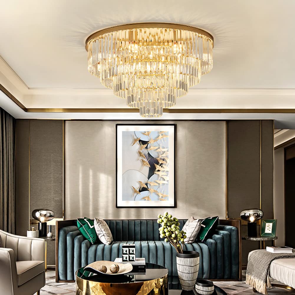 31.5'' Modern Gold Crystal Chandelier - 5-Tier Adjustable Height Pendant Light with 13 Lights for Dining Room, Living Room & Entryway | Elegant Ceiling Lighting for Home Decor, Weddings & Luxury Interiors