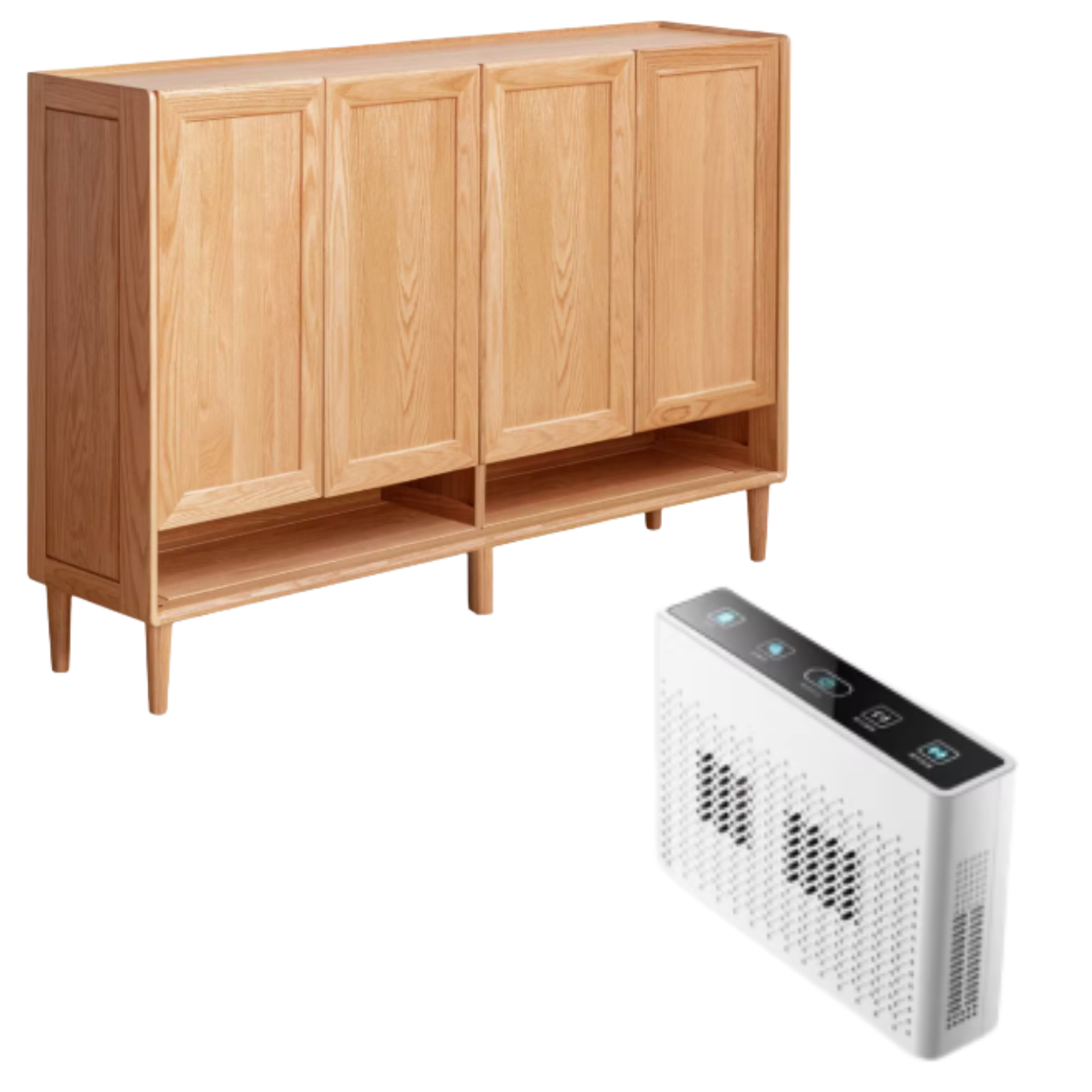 55.1х13.7х39.7 inch/ 140х35х101сm/Natural Wood Color/ three-door shoe cabinet + accessories for the disinfection module
