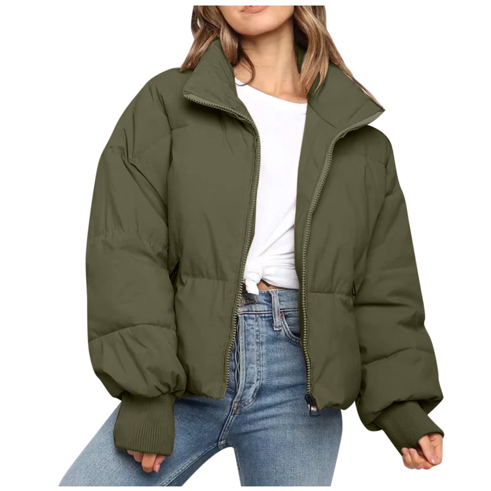 Women's Winter Puffer Jacket - Long Sleeve Down Coat with Zipper & Pockets | Warm Outerwear for Cold Weather, Outdoor Activities & Casual Wear