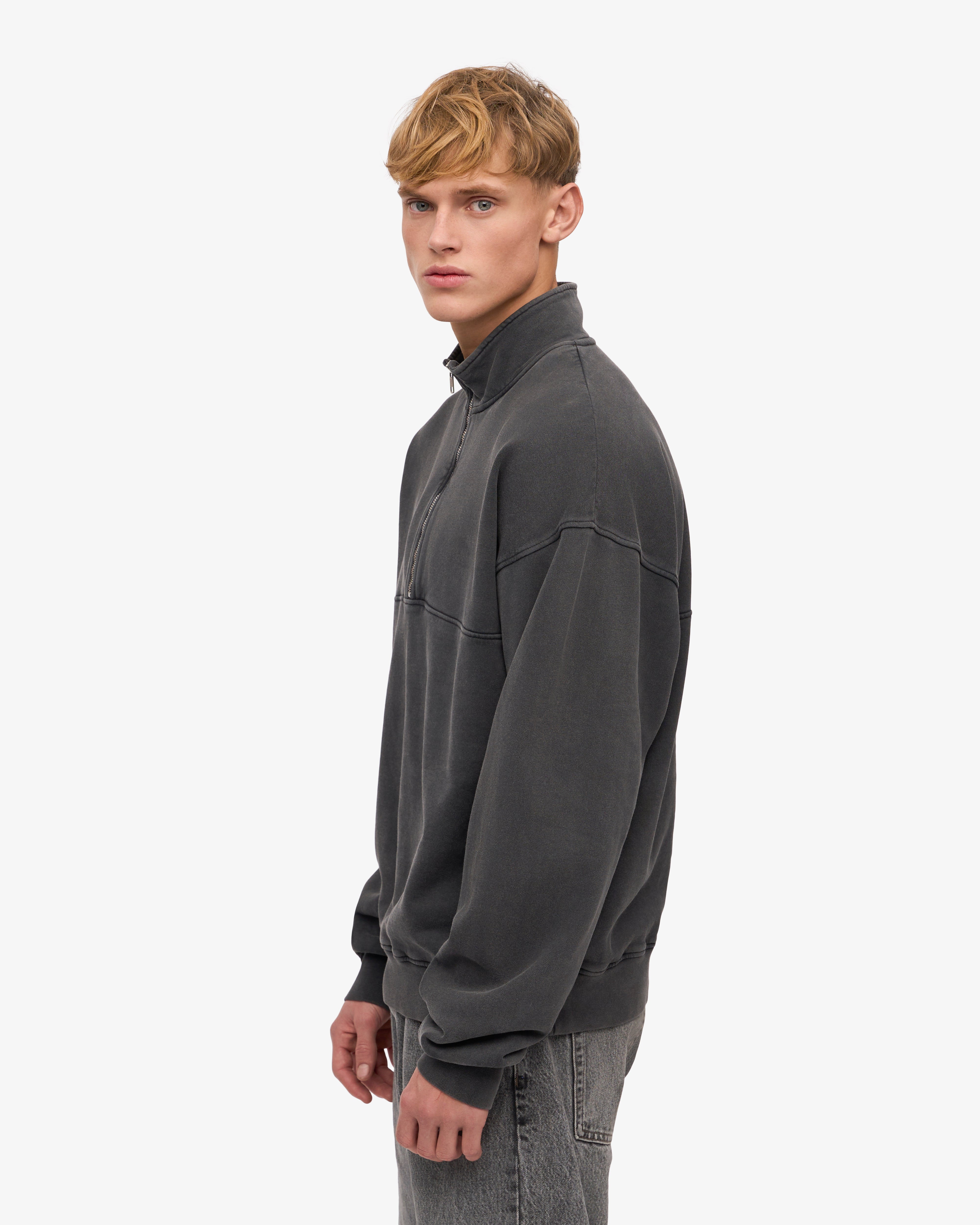 Organic Quarter Zip Sweatshirt for Men - Faded Black | Comfortable & Eco-Friendly Pullover for Casual Wear, Outdoor Activities & Layering
