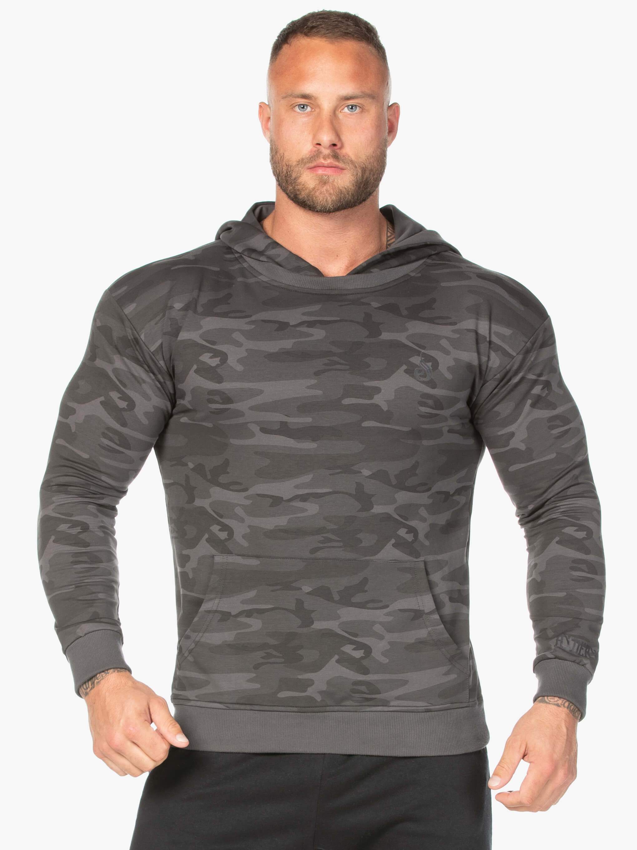 Men's Camo Pullover Hoodie - Black Camouflage Print for Outdoor & Casual Wear | Hunting, Hiking & Street Style