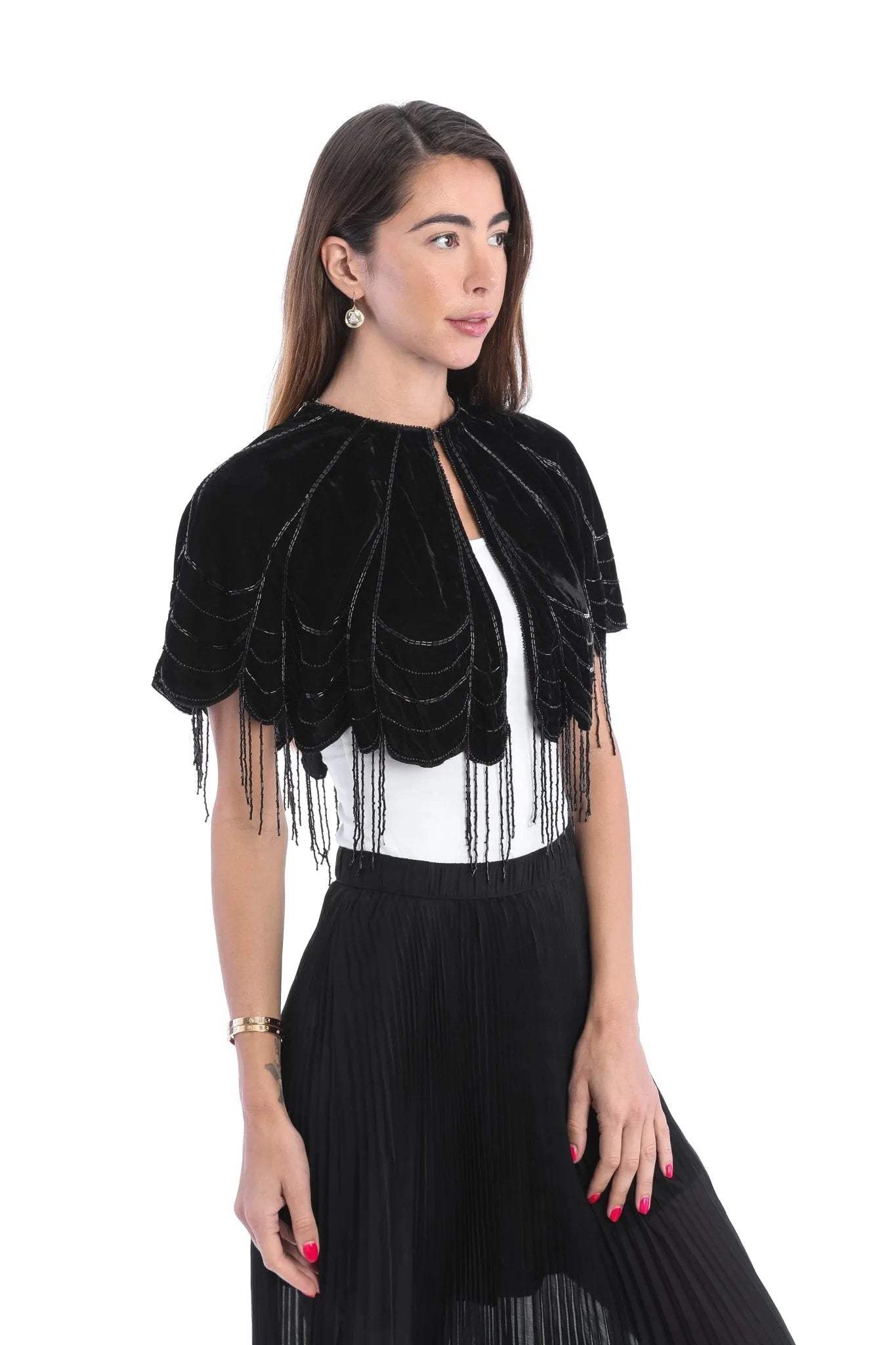 Elegant Scallop Embellished Velvet Capelet Shawl for Women - Perfect for Weddings, Evening Parties & Special Occasions