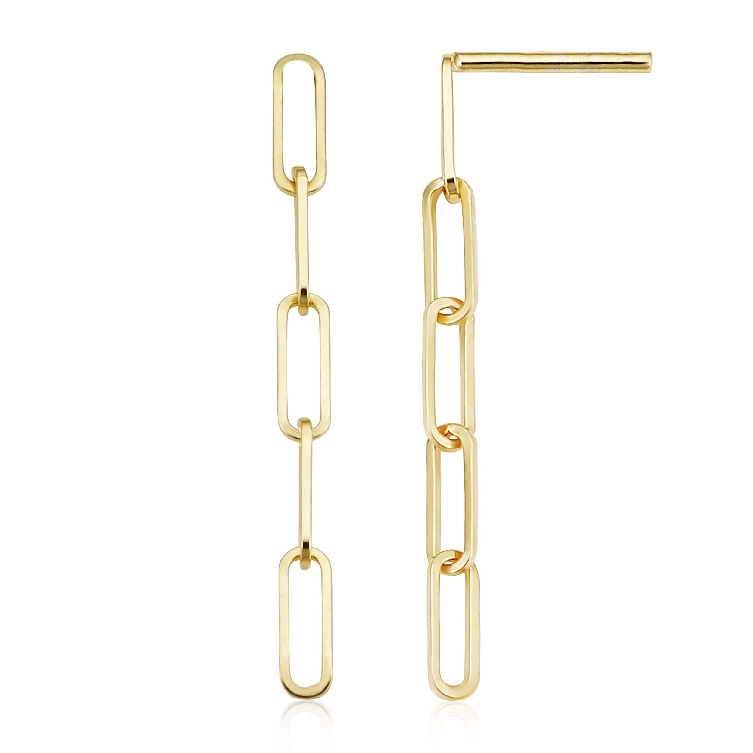 14K Yellow Gold Paper Clip Chain Dangle Earrings - 1.6 Inch Trendy Minimalist Hoop Earrings for Women | Perfect for Everyday Wear, Parties & Special Occasions