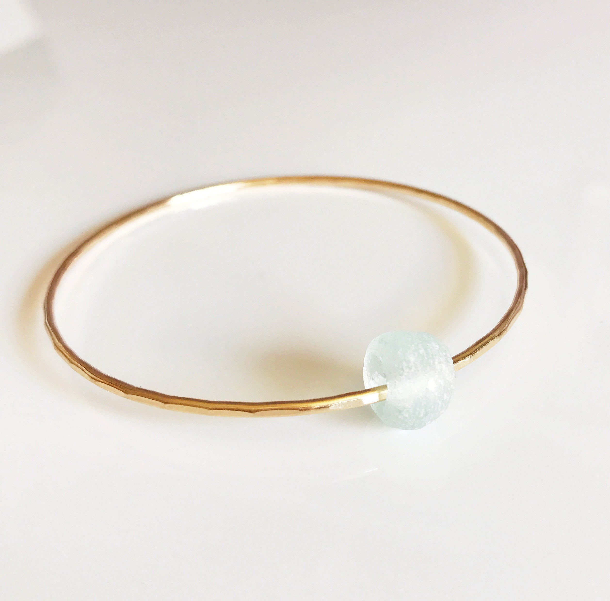 HINA Sea Foam Beach Glass Bangle Bracelet (B329) - Elegant Handmade Jewelry for Beach Weddings, Boho Fashion & Summer Accessories