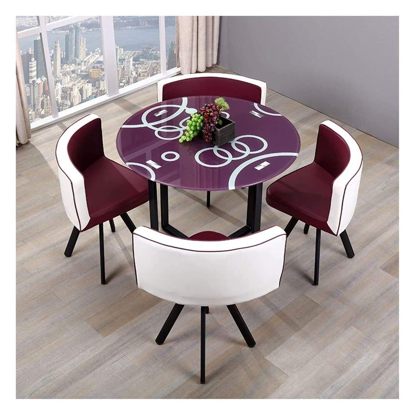 QLAZO Modern Kitchen Dining Table Set with 4 Chairs - Tempered Glass Top & Metal Legs - Compact Space-Saving Design for Small Apartments - Perfect for Kitchen, Living Room or Breakfast Nook (Purple)