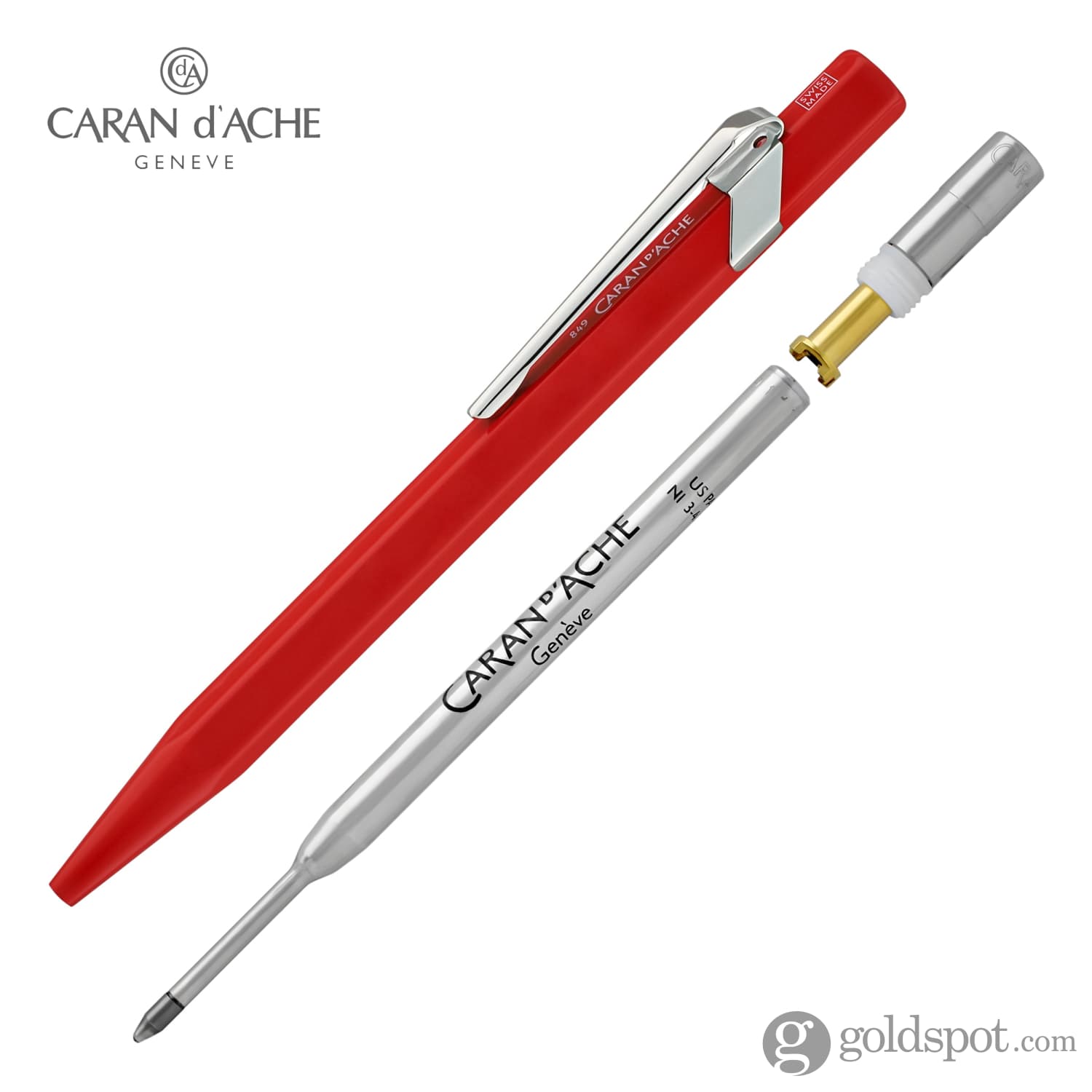 Premium Caran d'Ache 849 Metal Ballpoint Pen - Elegant Red Ink Writing Instrument for Professionals & Gift Giving | Office, Business, Journaling & Everyday Use