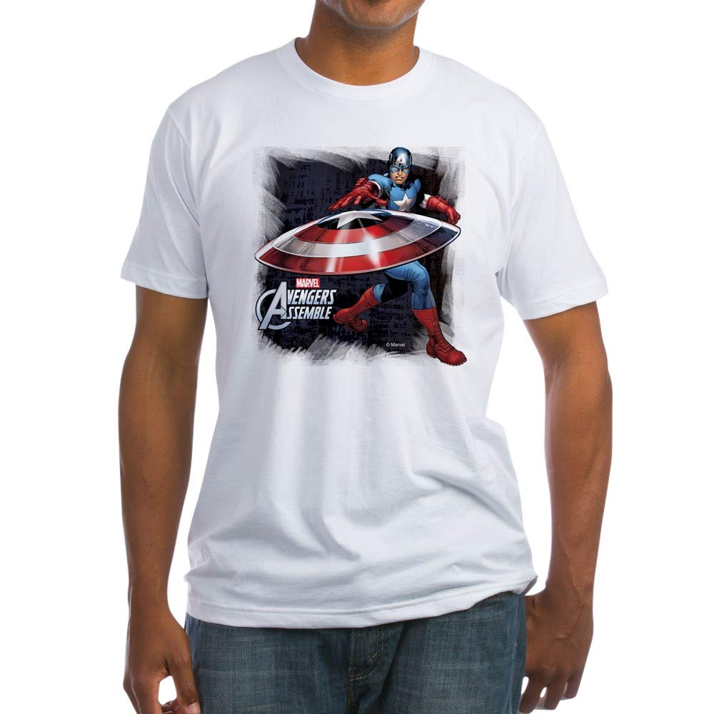 Captain America with Shield Graphic Men's Fitted T-Shirt - Superhero Marvel Comics Apparel for Fans & Cosplay | Gym, Casual Wear & Comic Con
