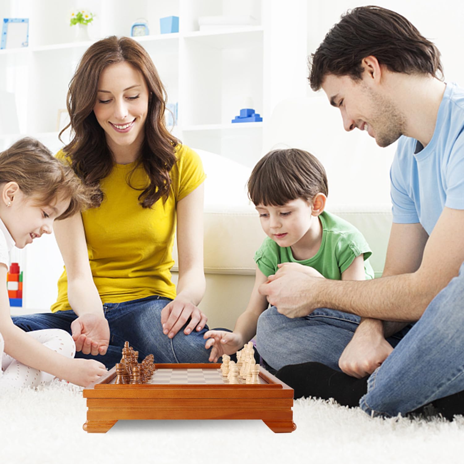 GSE 7-in-1 Wooden Game Set - Chess, Checkers, Backgammon for Family Game Night