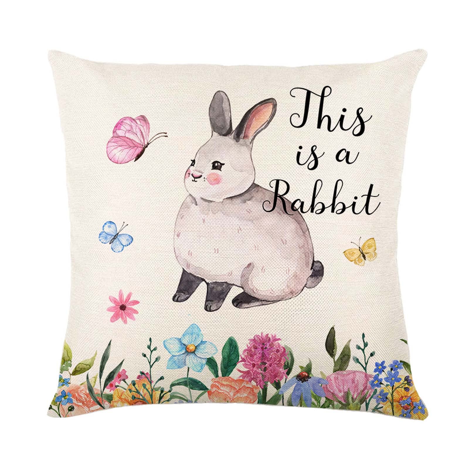 Easter Bunny Watercolor Linen Pillow Cover - 4#VV Floral Rabbit Print Cushion Case for Sofa, Bedroom Decor | Spring Home Accent, Living Room Throw Pillow