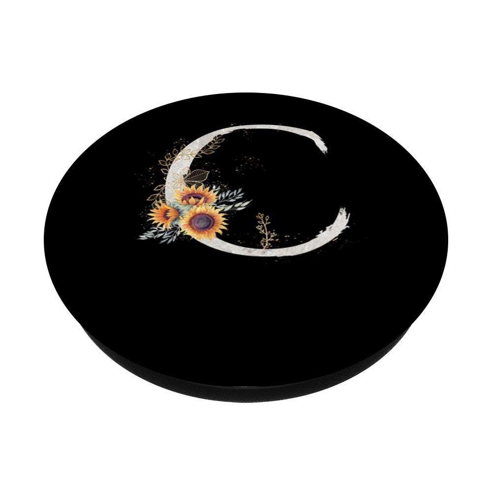 Sunflower 'C' Monogram Cute Phone Grip & Stand for Women - Perfect Gift for Her, Ideal for Phones, Tablets, and Everyday Use