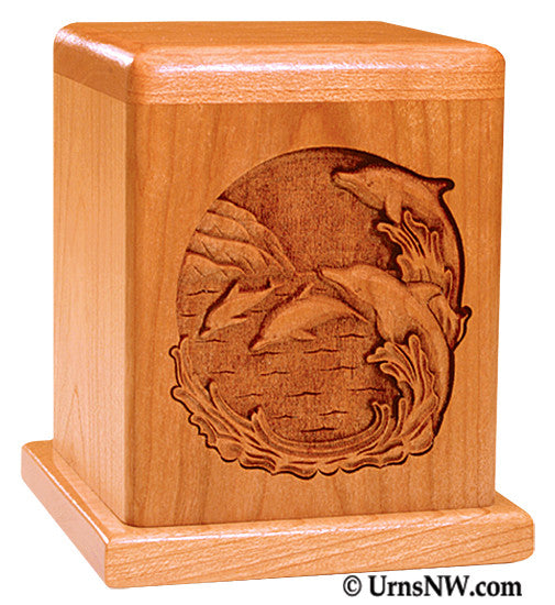 Dolphin Shaped Cherry Wood Keepsake Urn for Ashes - Memorial Jewelry Holder & Pet Cremation Urn for Home Display