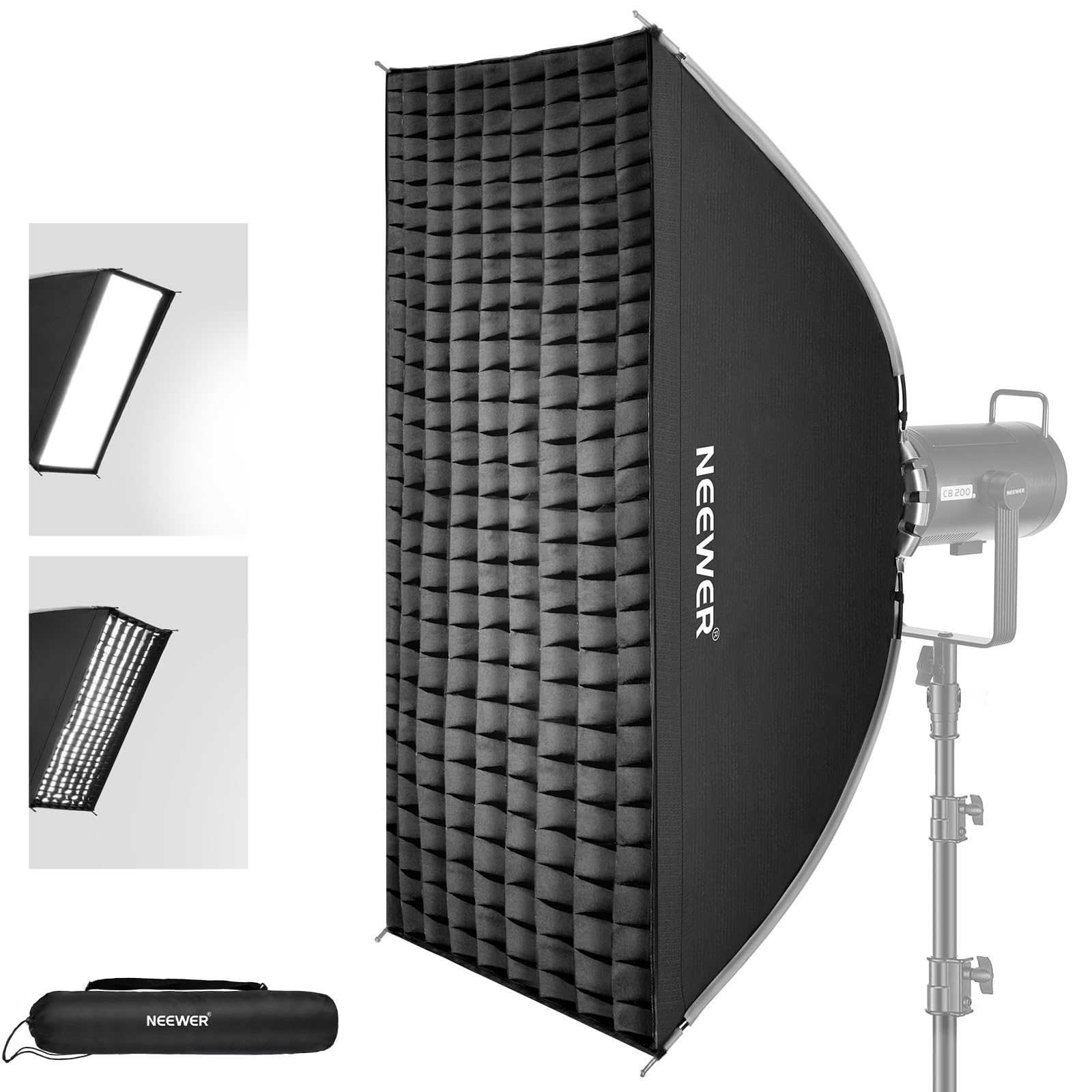 NEEWER 24x35 Inch Quick Setup Foldable Softbox with Bowens Mount - Includes Diffuser, Honeycomb Grid & Carry Bag - Compatible with Godox, Aputure 120D & Studio Strobes - Perfect for Photography, Videography & Portrait Lighting (Model NS16S)