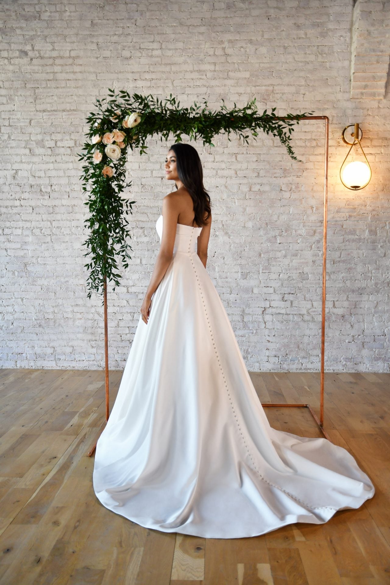 Bristol Dove Satin Wedding Dress by Stella York – Elegant A-Line Gown for Brides, Perfect for Church & Outdoor Ceremonies