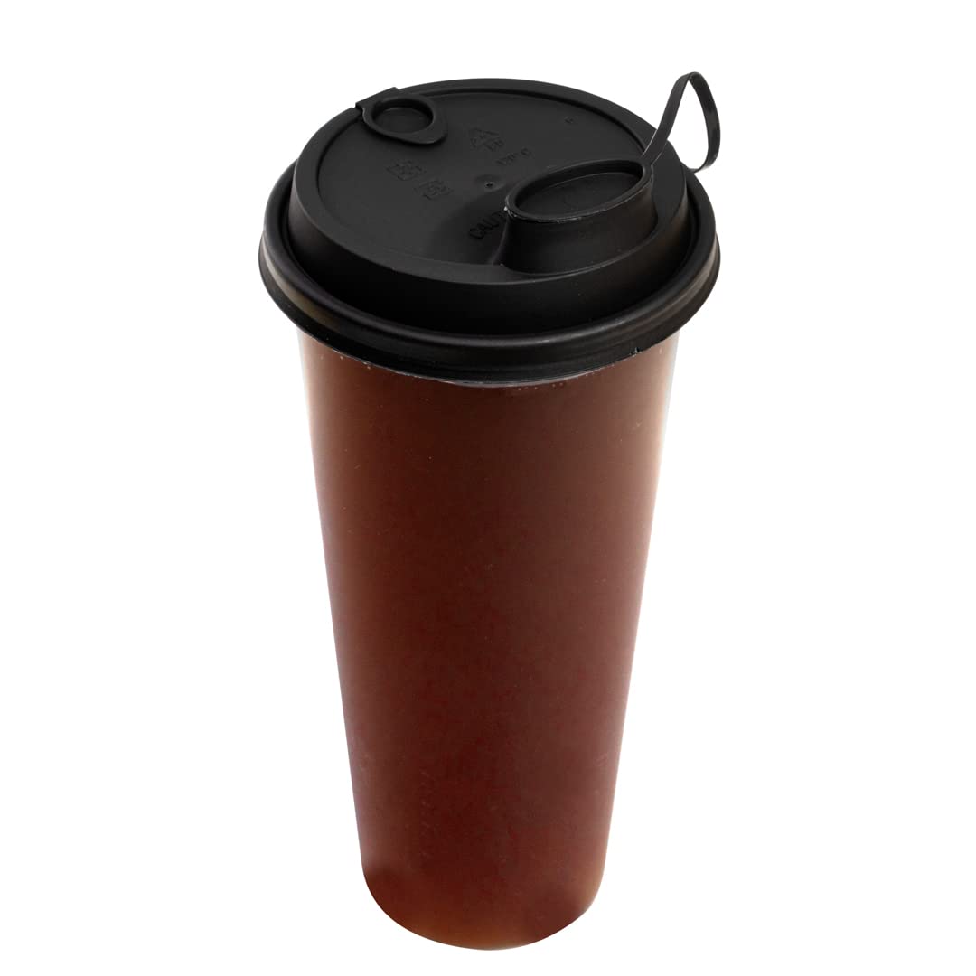 Restaurantware Bev Tek Lids for 12oz, 16oz, 24oz Coffee Cups - 500 Pack Leakproof Disposable Plastic Lids with 2-in-1 Design & Attached Stoppers (Black) - Perfect for Coffee Shops, Takeout Restaurants and Catering Services